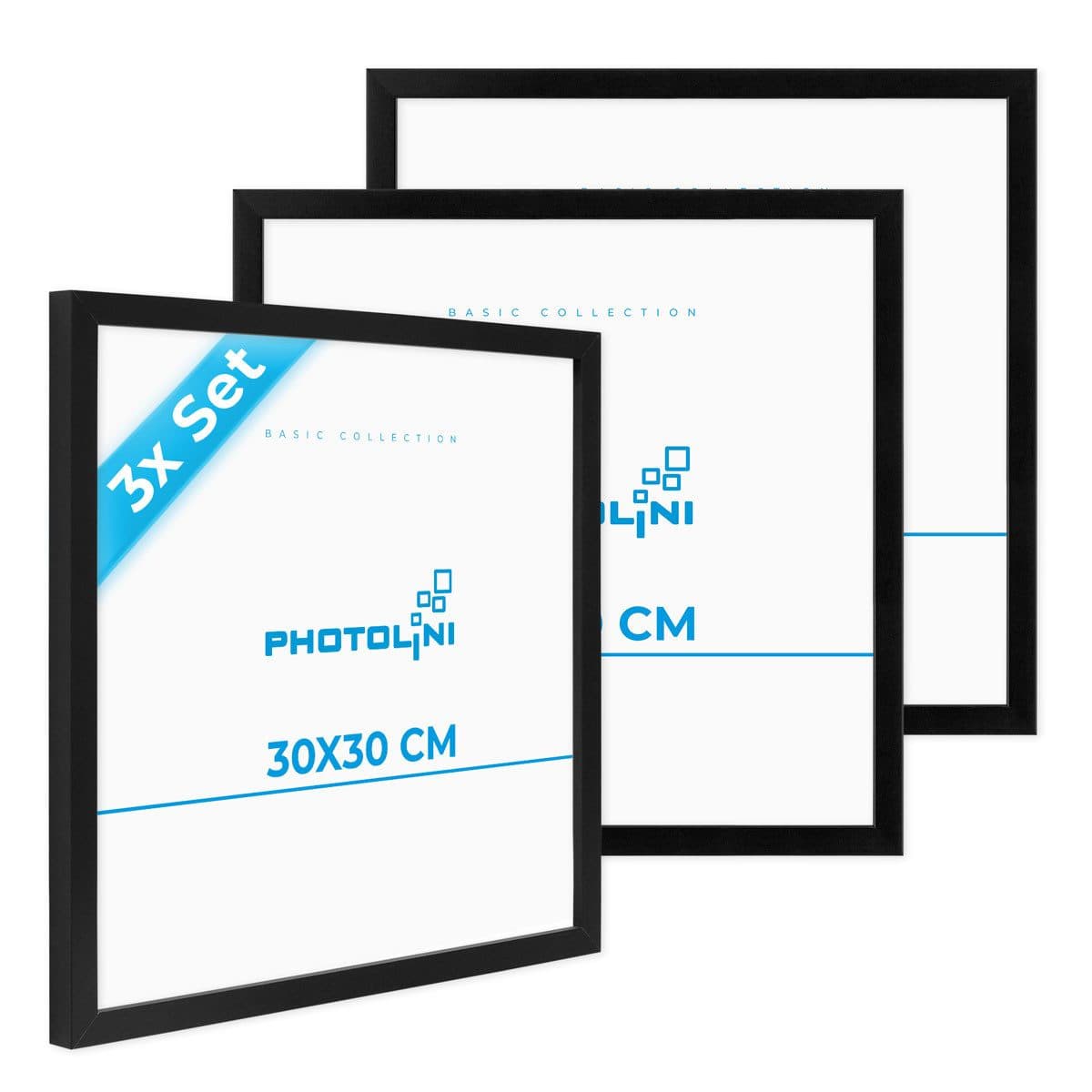 PHOTOLINI Bilderrahmen 3er Set Schwarz MDF Acrylglas 30x30 cm - Bild 2
