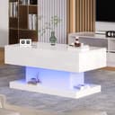 STILVORA Couchtisch Hebbarer Wohnezimmertisch mit LED, weiß, hochglanz Bild 2
