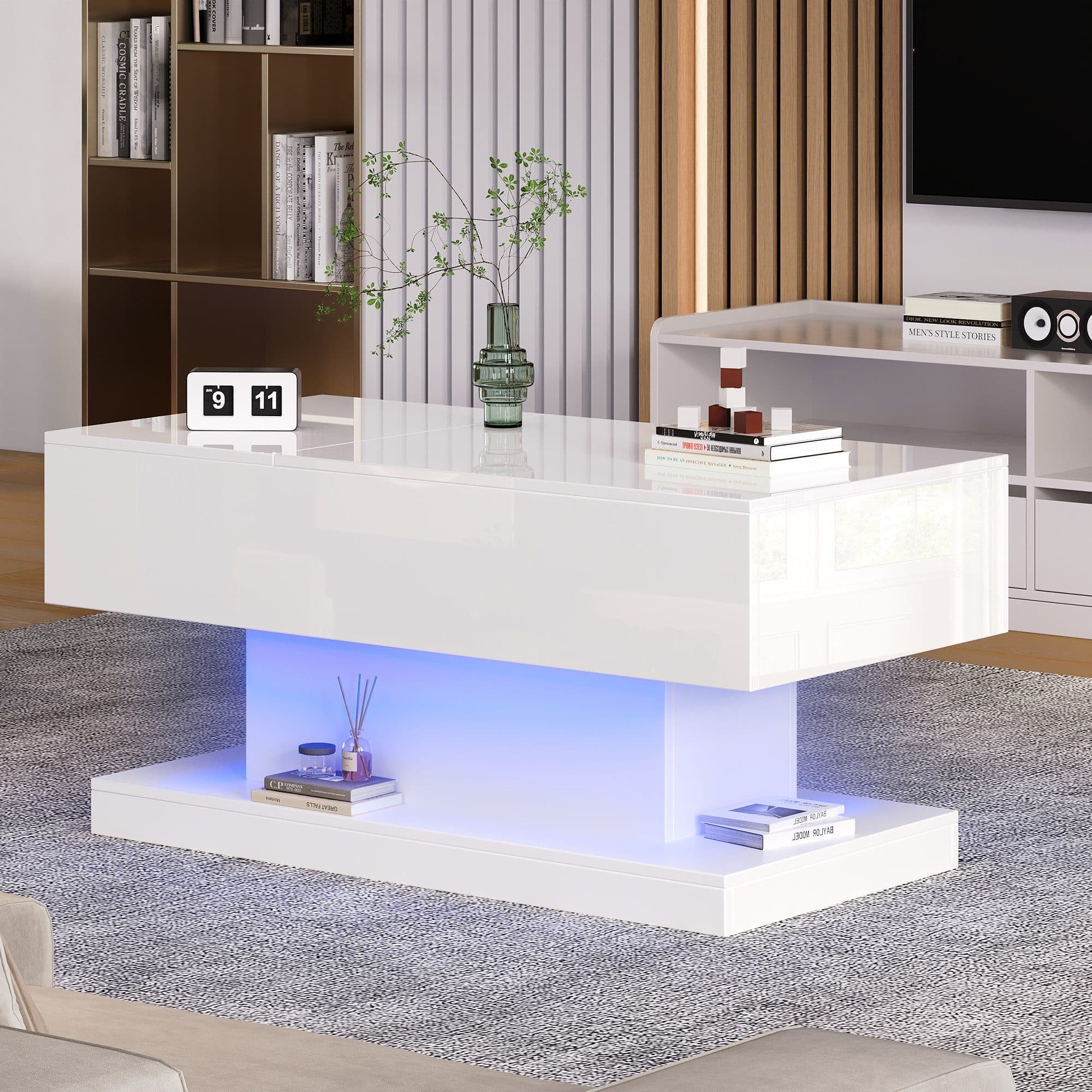 STILVORA Couchtisch Hebbarer Wohnezimmertisch mit LED, weiß, hochglanz - Bild 2