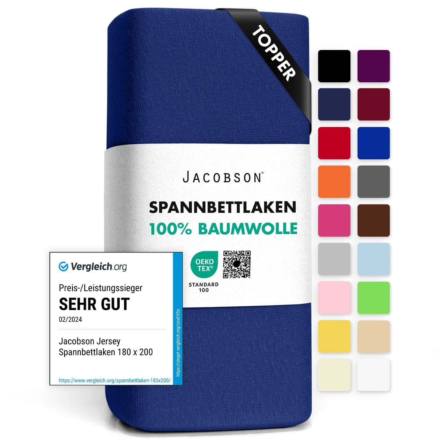 Jacobson Spannbettlaken TOPPER 100% Baumwolle Jersey Blau - Bild 2