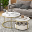 COSTWAY Couchtisch-Set 2er Set rund Marmor Gold Bild 2