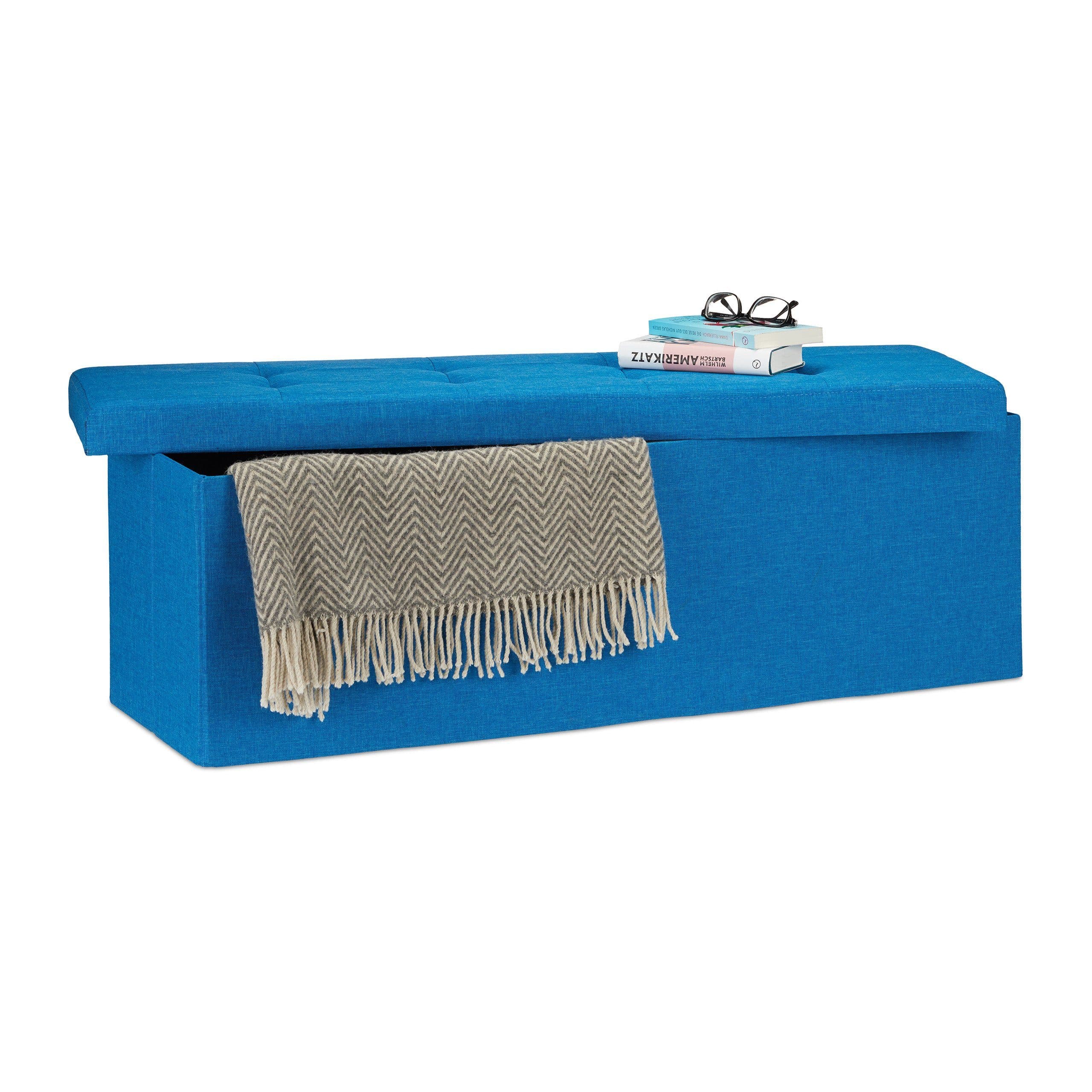 relaxdays Faltbare Sitzbank Leinen Blau mit Stauraum - Bild 2