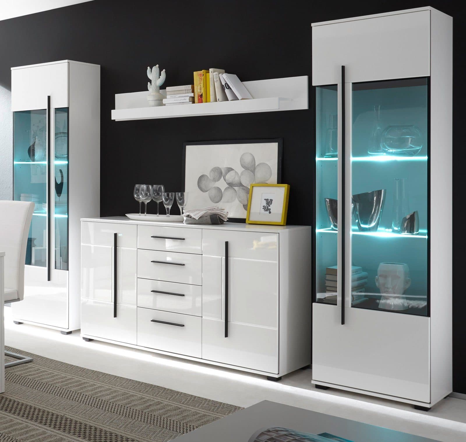 Furn.Design Wohnwand Design-D Weiß Hochglanz mit Soft-Close