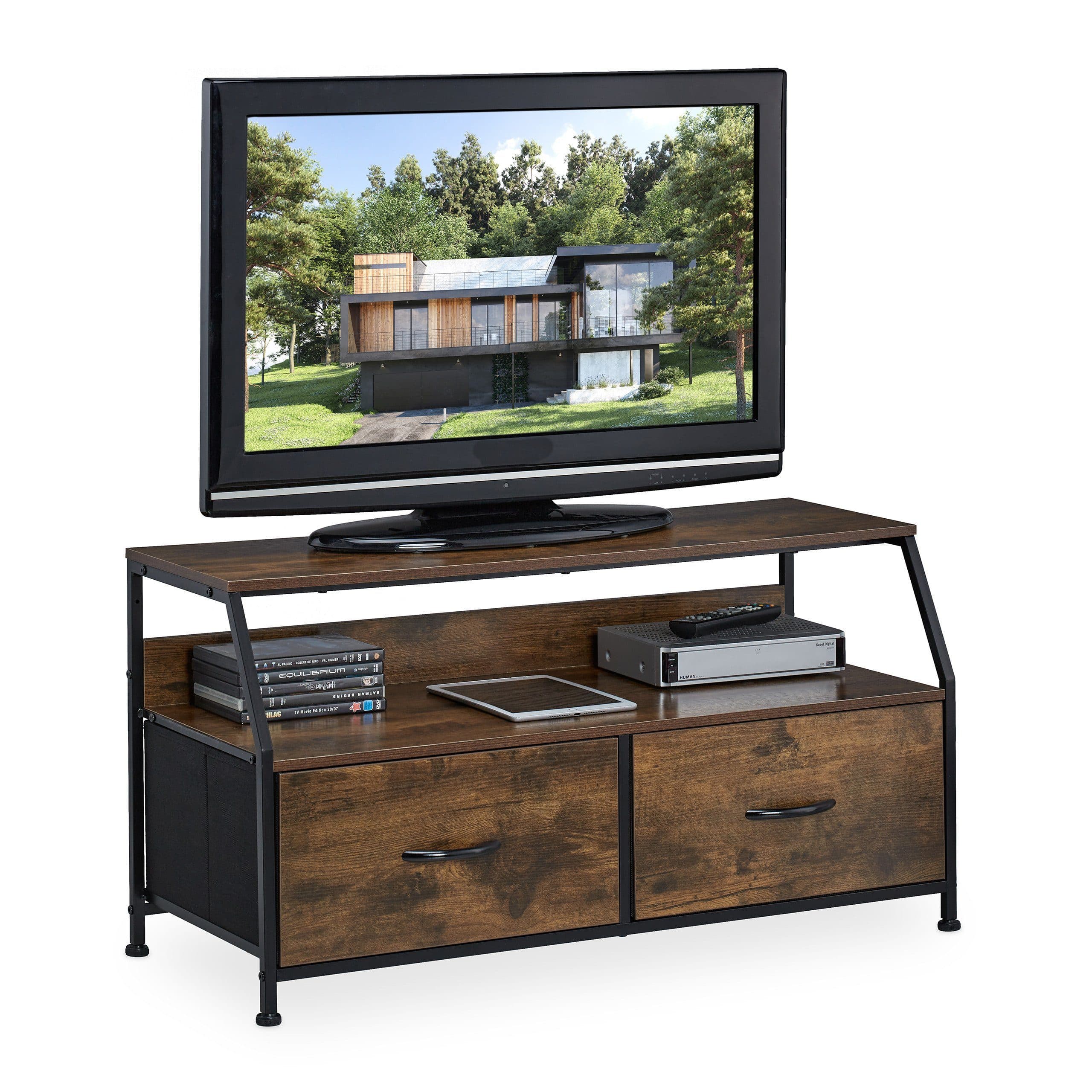 relaxdays TV-Board Industrial Style Braun/Schwarz mit 2 Schubladen - Bild 2