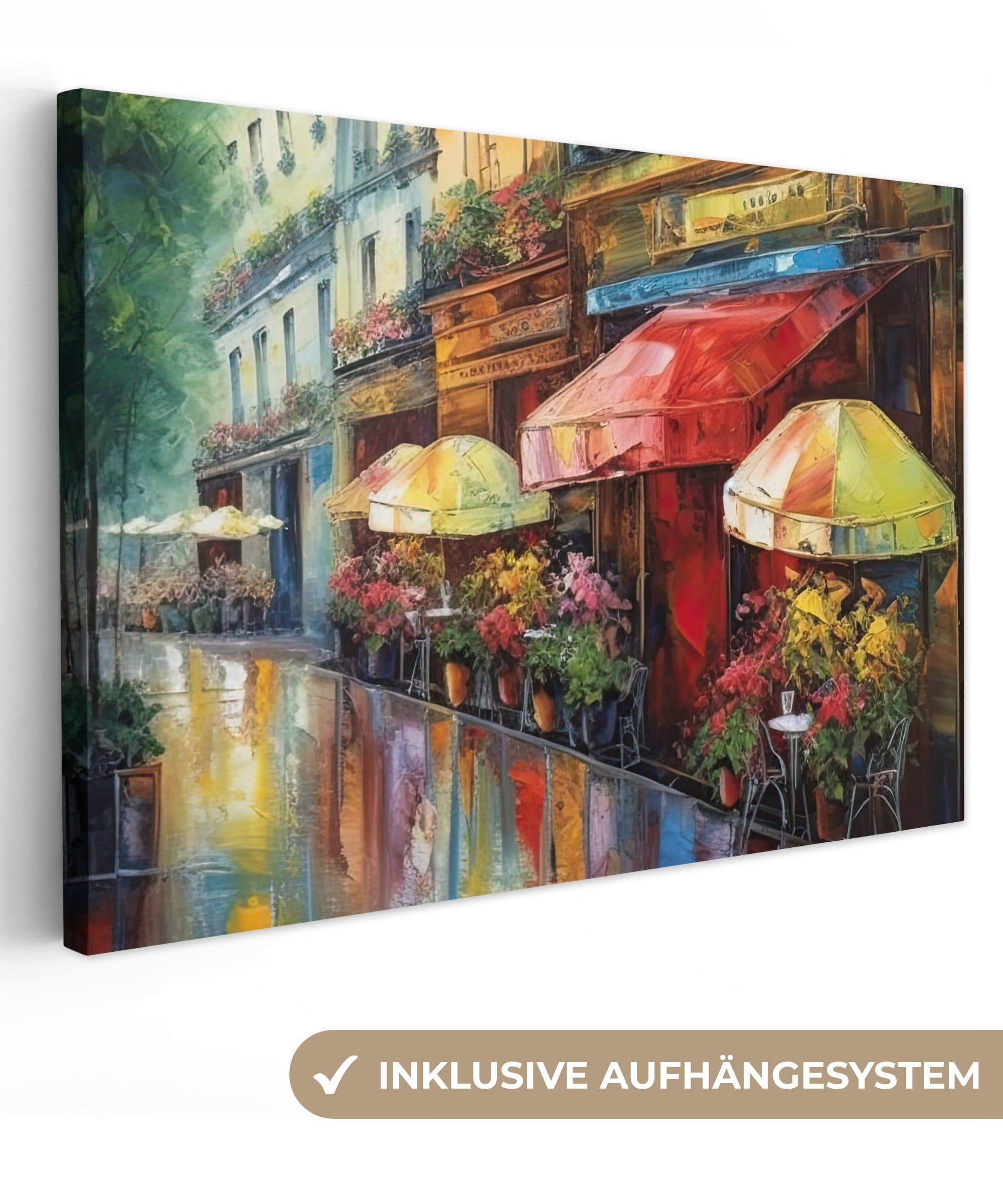 OneMillionCanvasses® Leinwandbild Straße - Ölfarbenoptik - Farbenfroh - Stadt - Bild 2