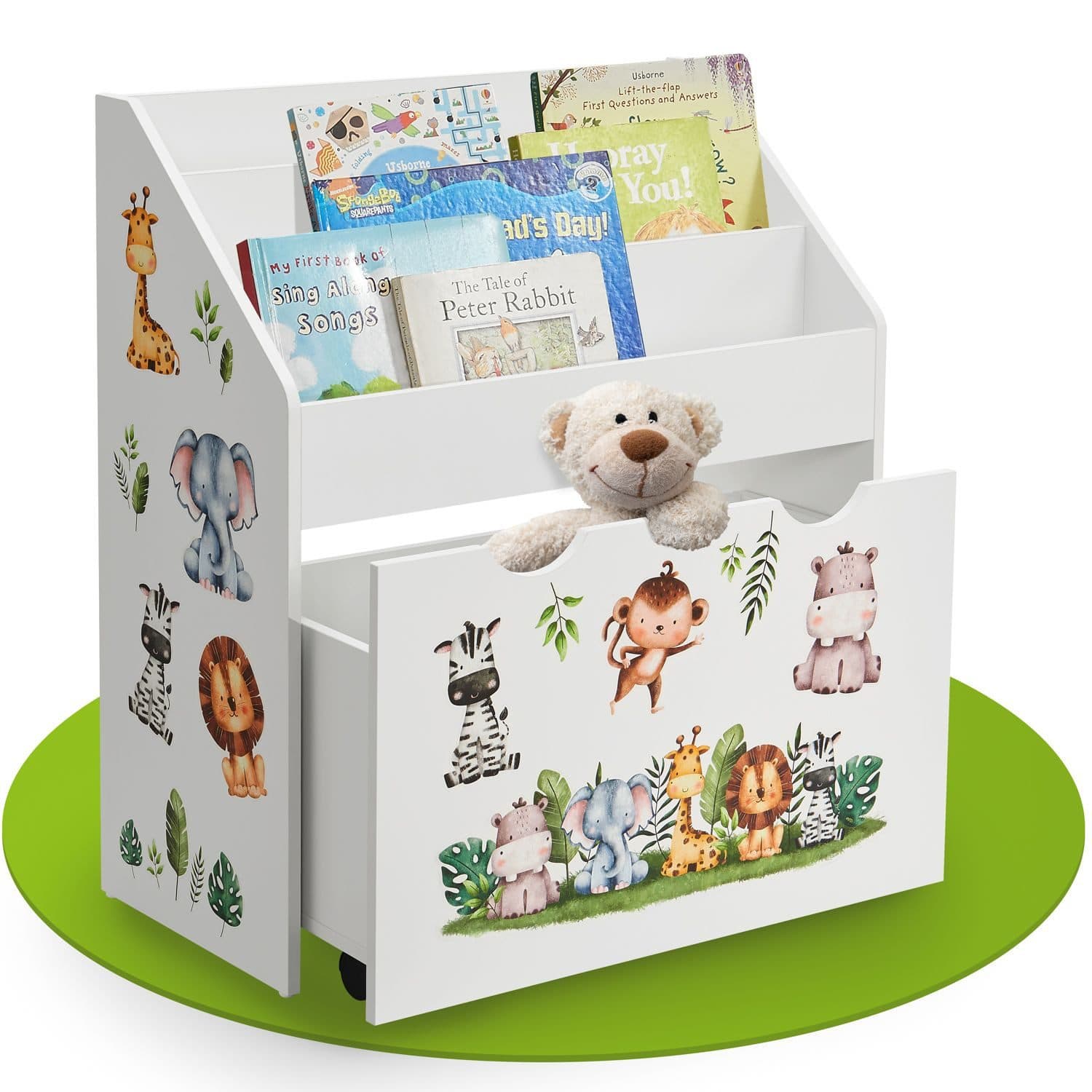 Juskys Kinder Bücherregal 3 Fächer mit Spielzeugkiste Weiß - Bild 2