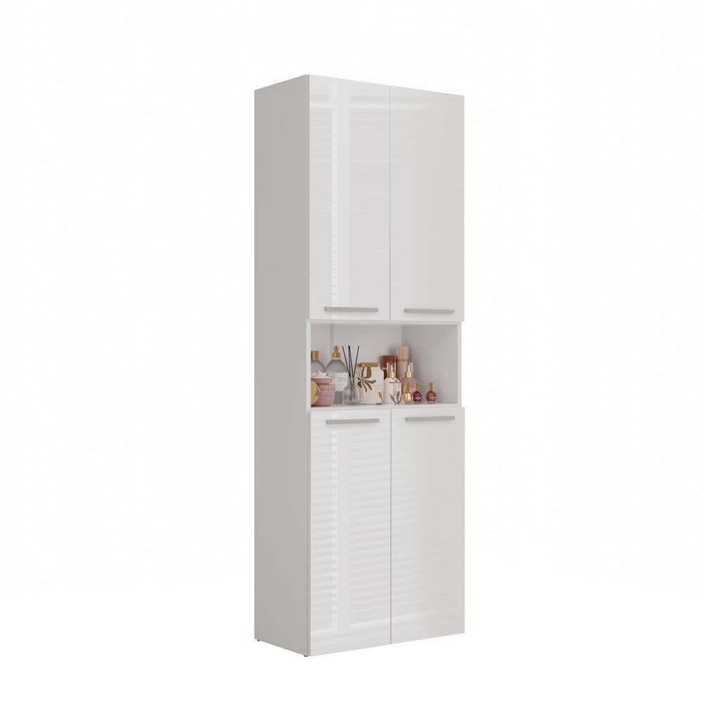 MAGOWA Badkommode NEL Weiß Hochglanz Moderner Badezimmerschrank mit Wäschekorb - Bild 2