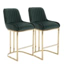 CHAIRUS Barhocker 2er Set Grün Samt mit Rückenlehne & Goldfüßen Bild 2