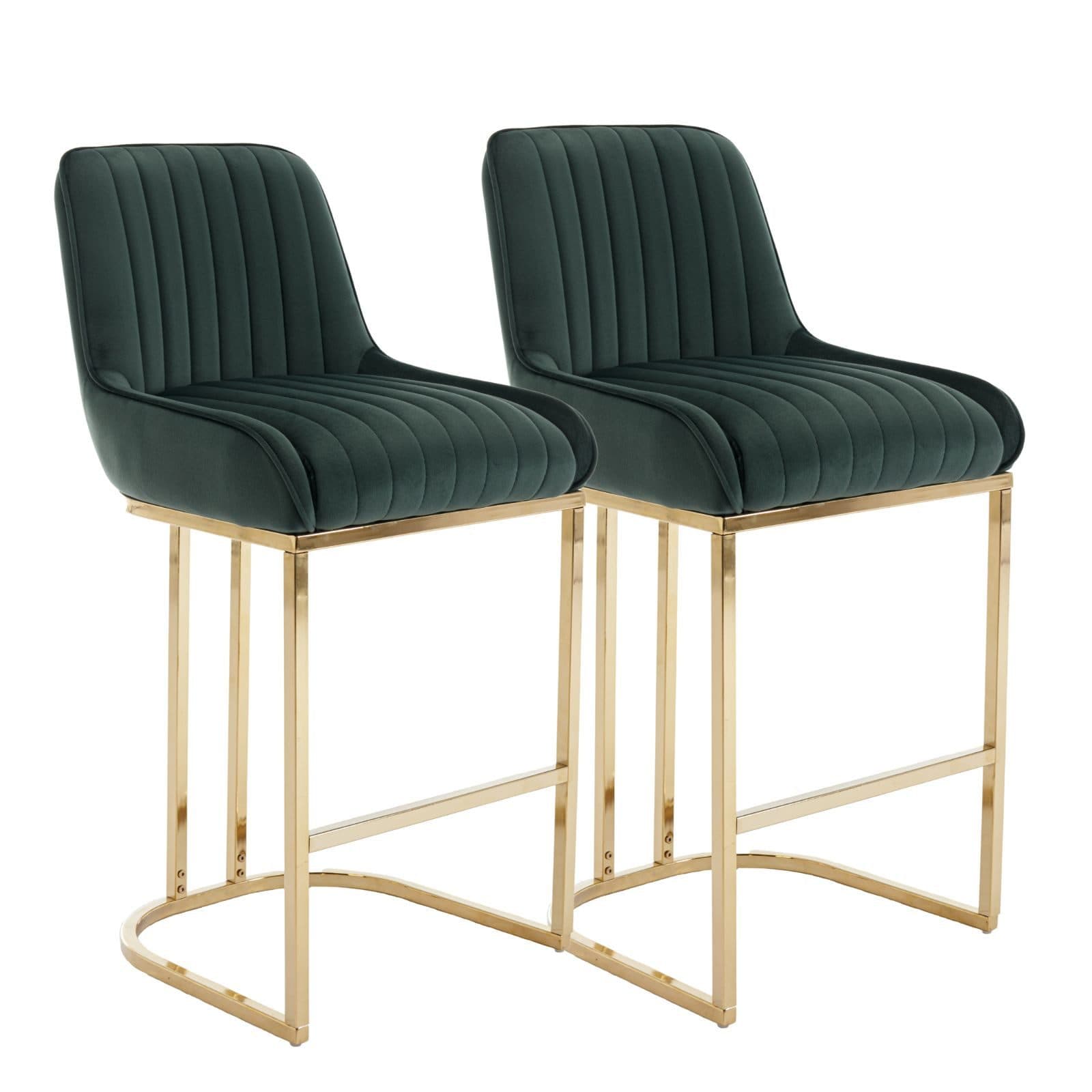 CHAIRUS Barhocker 2er Set Grün Samt mit Rückenlehne & Goldfüßen - Bild 2