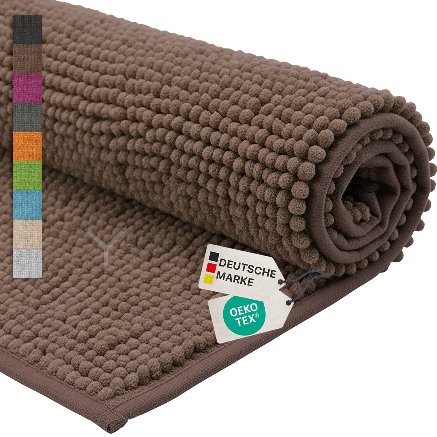 NYVI Badematte Set 2-teilig Chenille Rutschfest Saugstark Braun - Bild 2