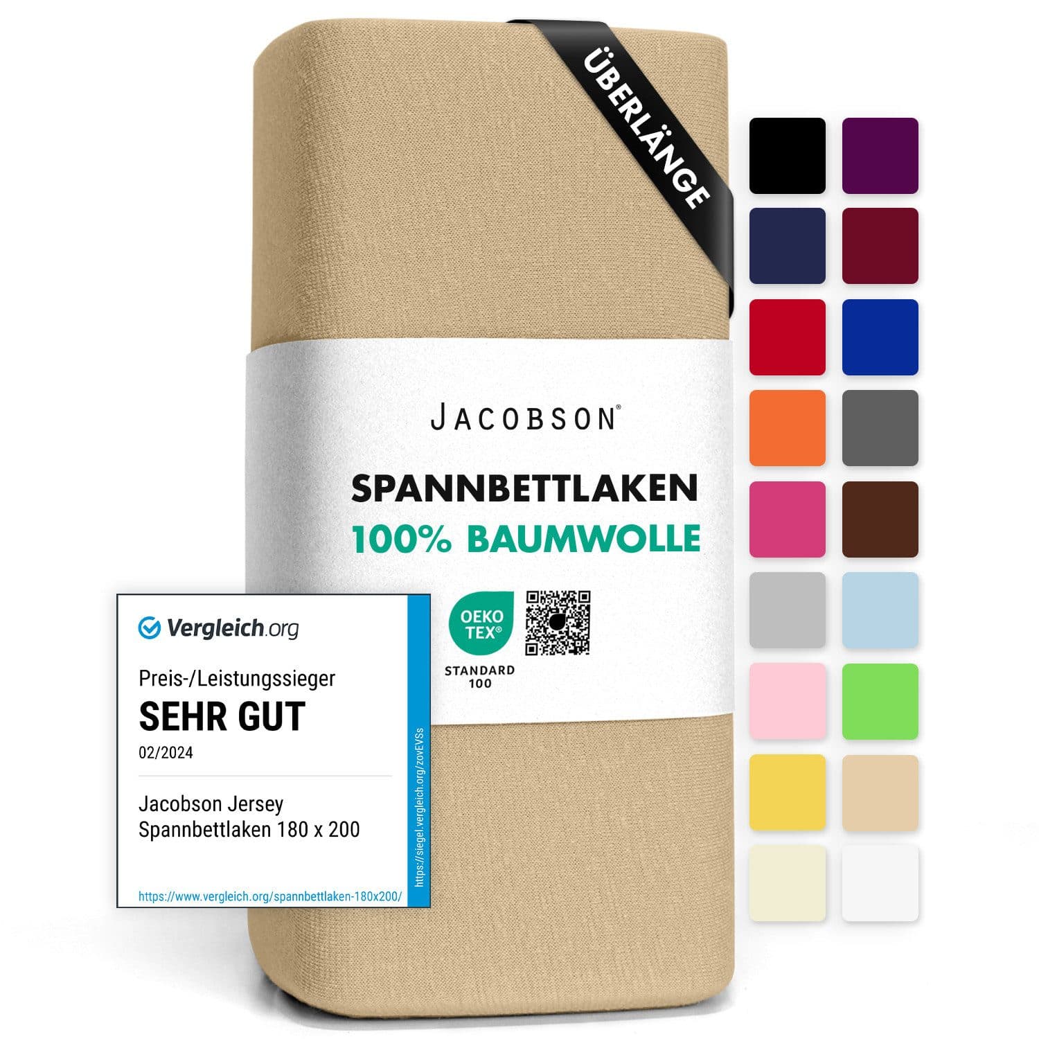 Jacobson Spannbettlaken Boxspring & Überlänge 100% Baumwolle Jersey Bettlaken 160 g/m² OEKO-TEX® - Bild 2