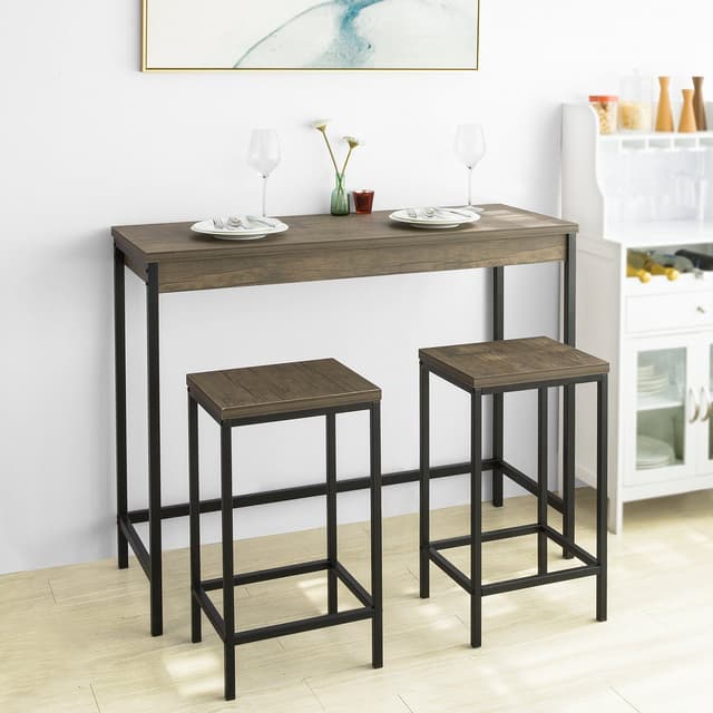3-teiliges Bartisch-Set mit 2 Hockern - Bistrotisch
