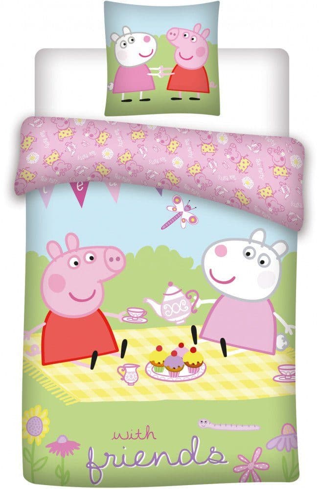 Peppa Pig Kinderbettwäsche Wutz Tee Picknick Pause Wendebettwäsche Rosa