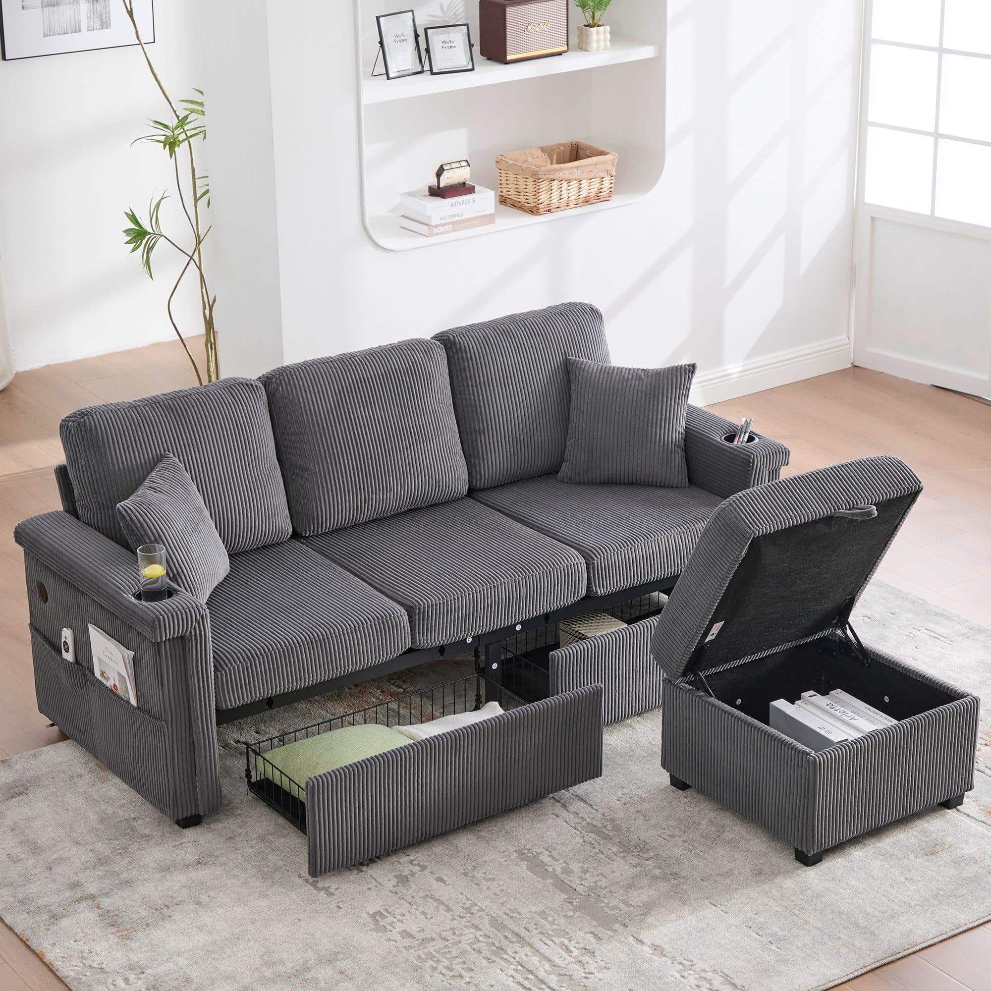 Odikalo Ecksofa mit Schlaffunktion, modulares L-förmiges Sofa mit Stauraum und Ausziehfunktion - Bild 2