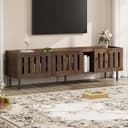 Merax Lowboard TV-Schrank mit durchbrochenen Holzleisten Braun Bild 2