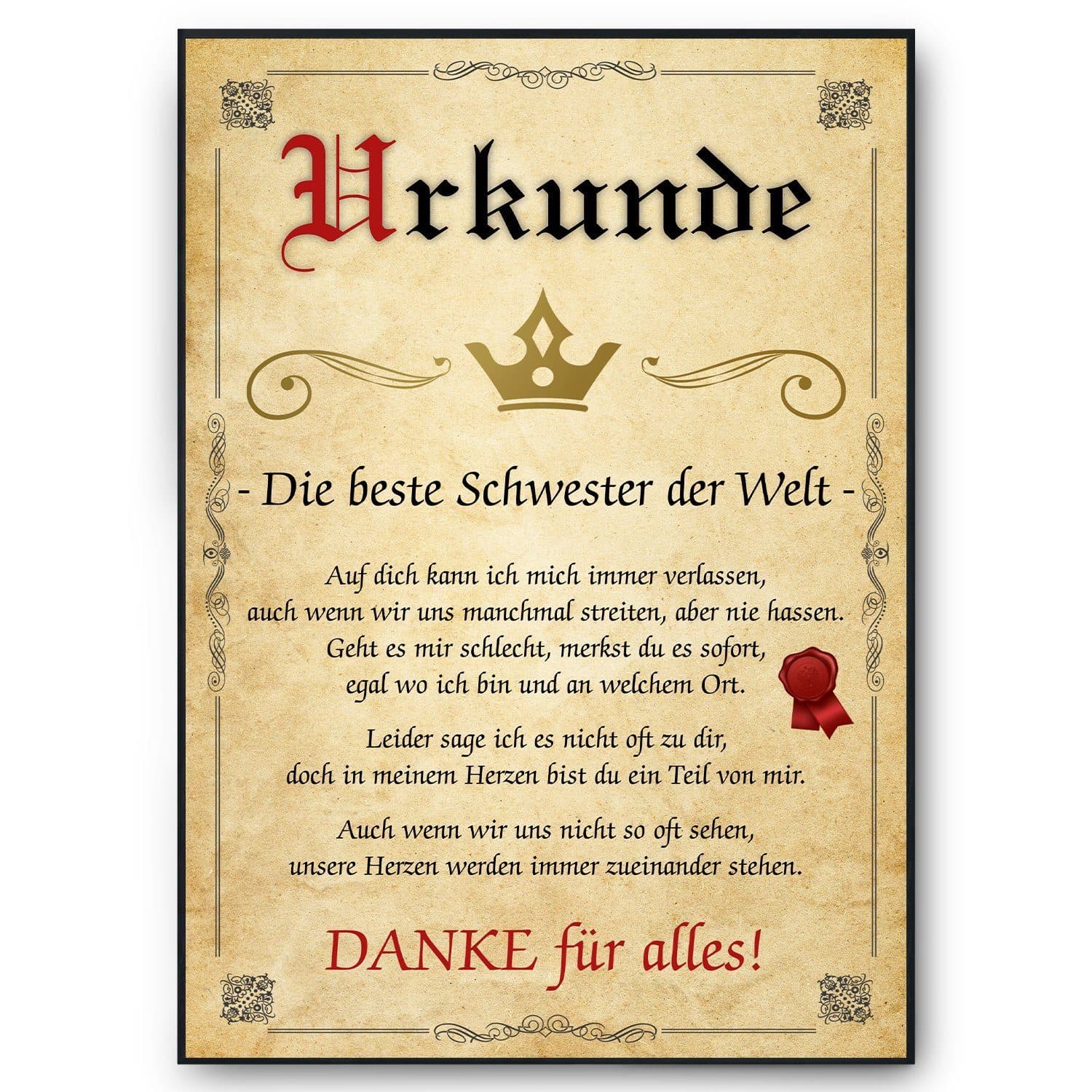 Tigerlino Poster Beste Schwester Urkunde Bild Geschenk von Bruder - Bild 2