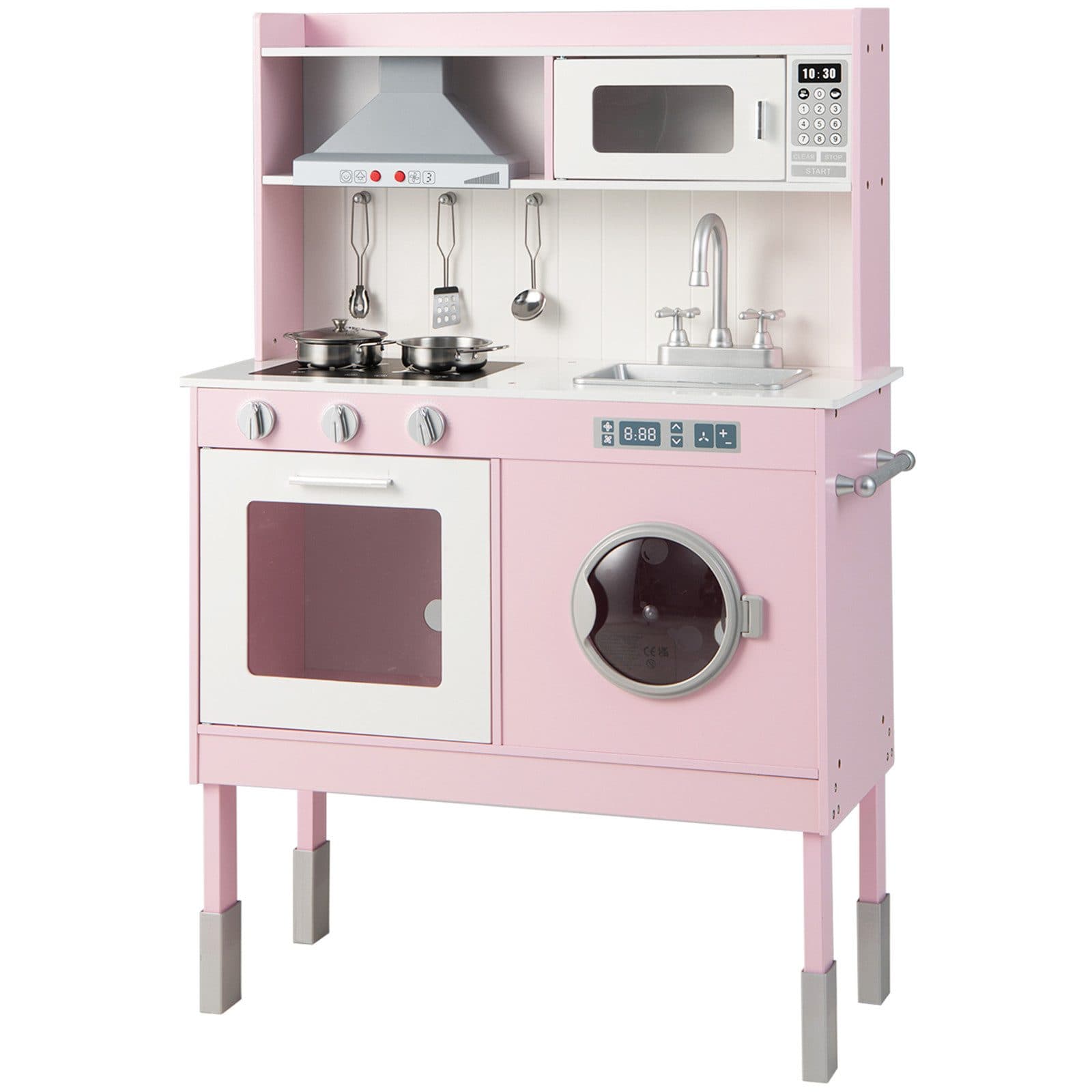 COSTWAY Spielküche Kinderküche Holz 3-fach höhenverstellbar Rosa - Bild 2