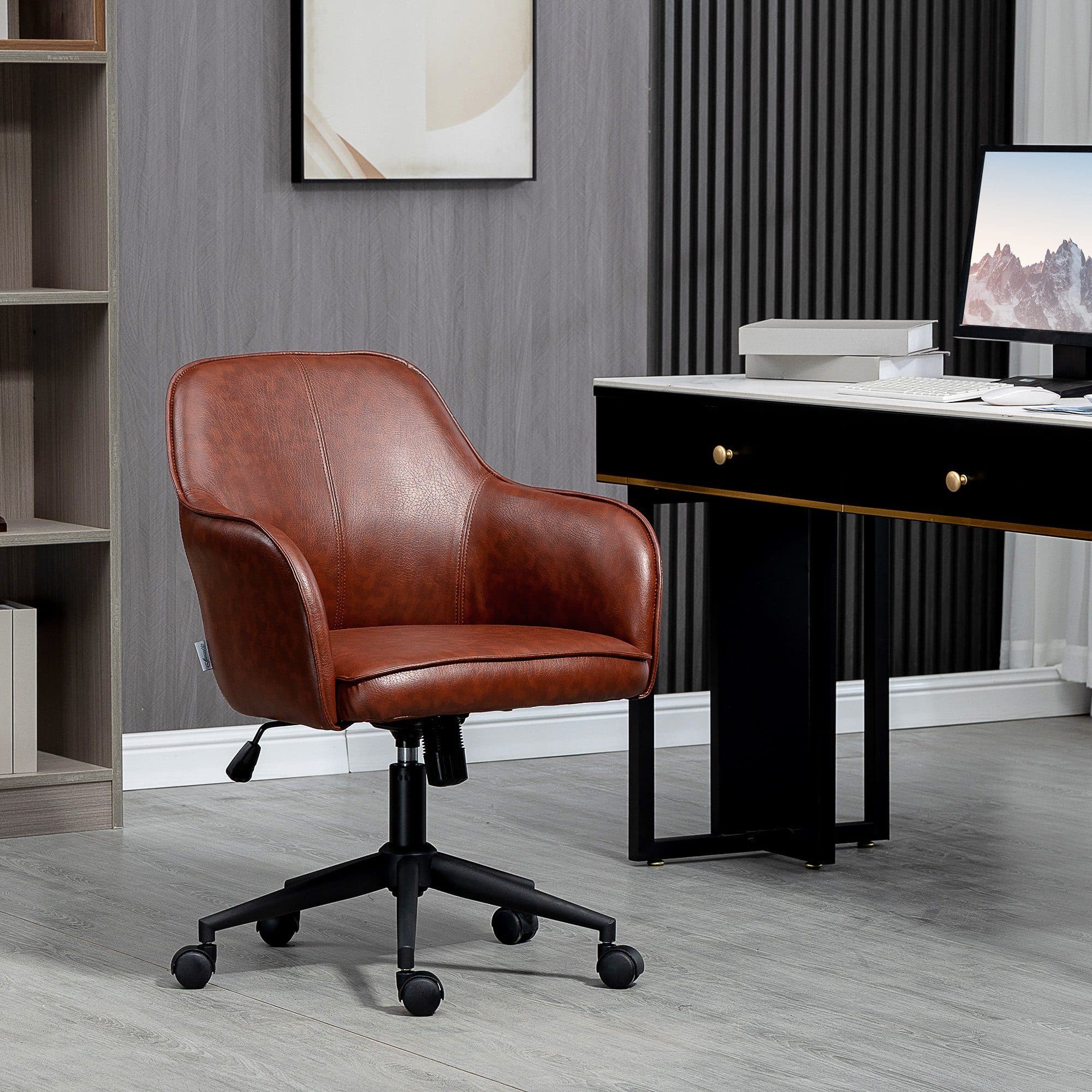 Vinsetto Bürostuhl Braun Kunstlederoptik Höhenverstellbar Kippfunktion - Bild 2