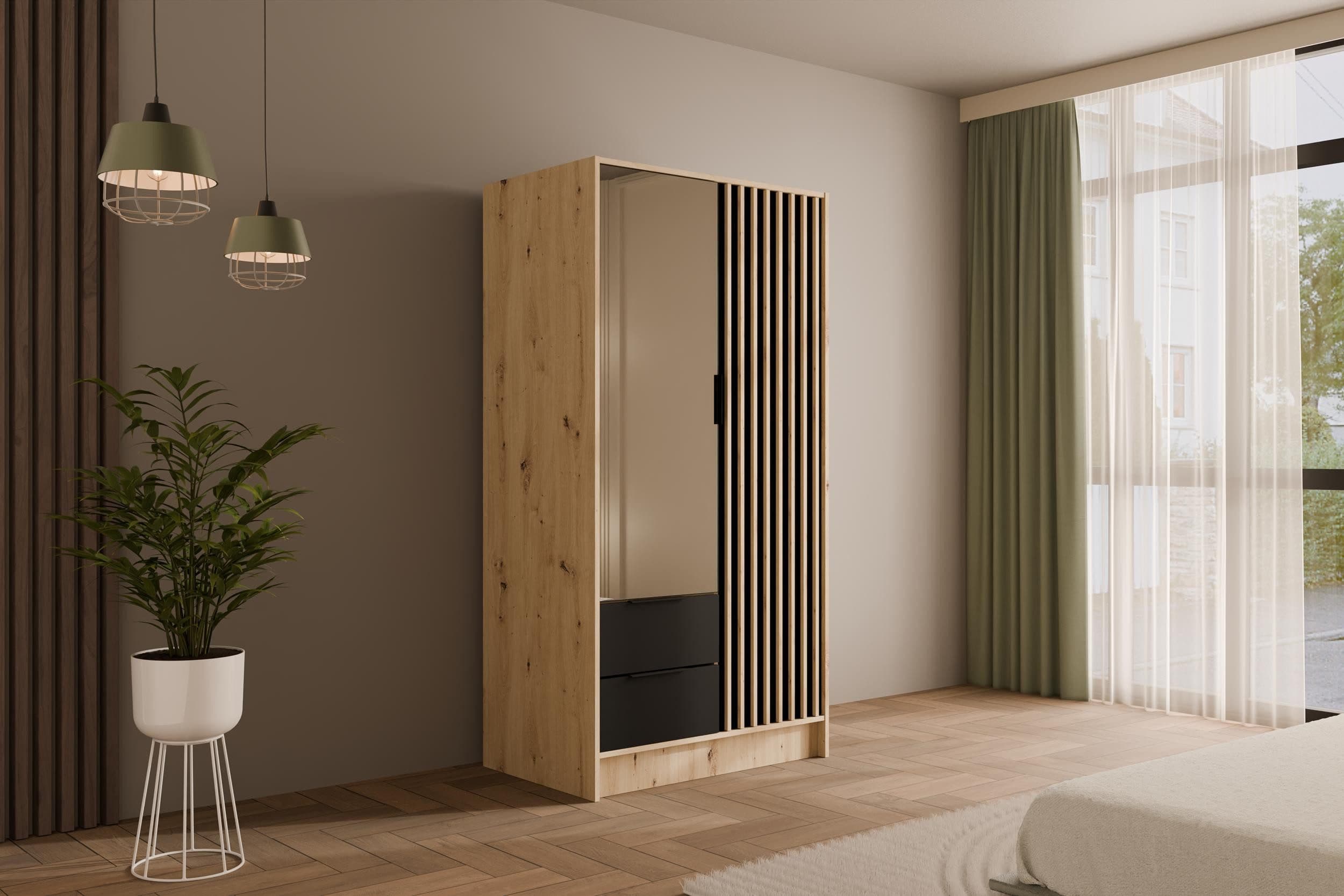 ALTDECOR Drehtürenschrank NELIA mit Spiegeltüren Schwarz Modern - Bild 2