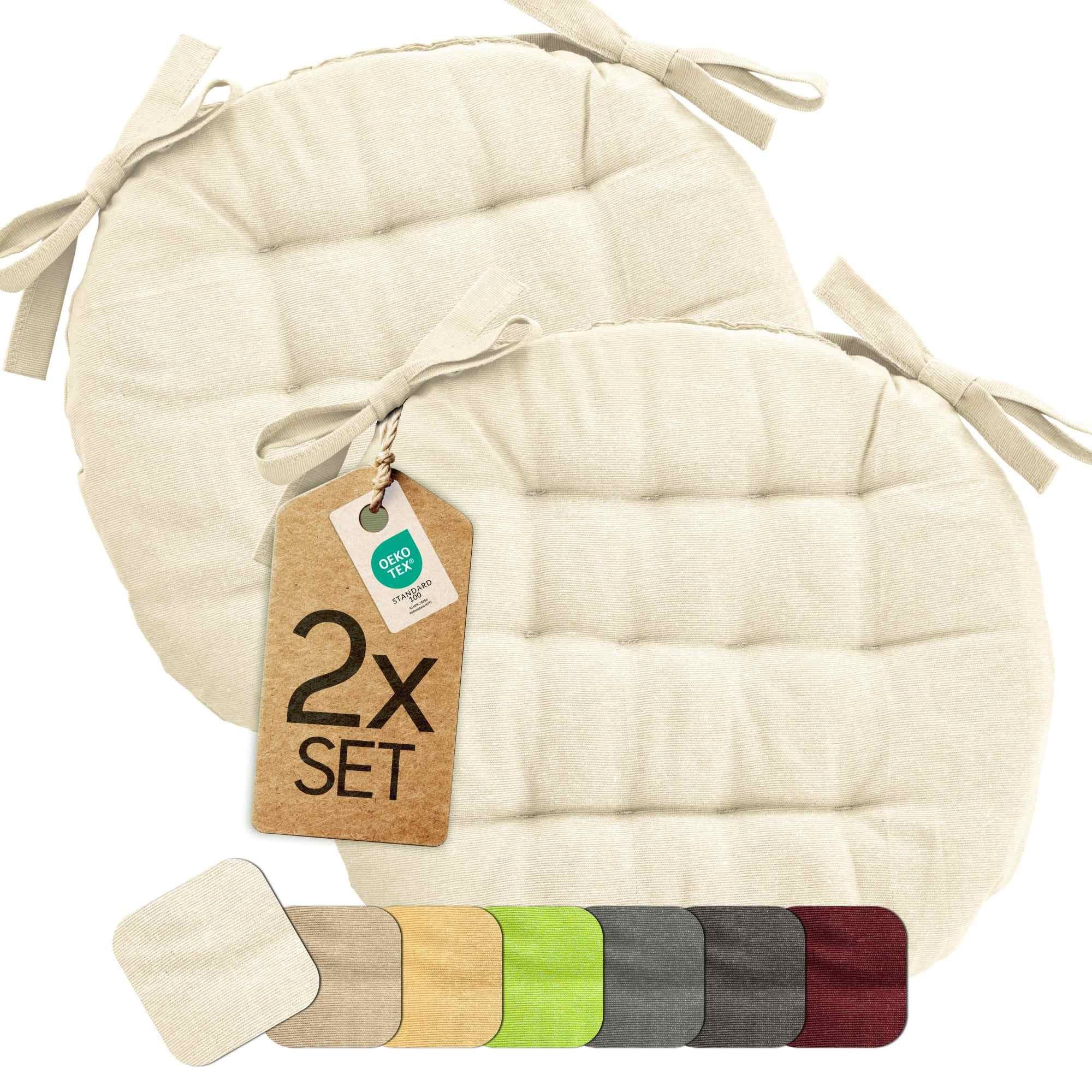 etérea Sitzkissen 38x38 cm Beige Outdoor Stuhlkissen mit Bändern - Bild 2