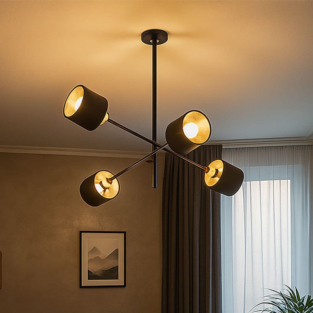WOFI Deckenleuchte Orion Schwarz/Gold Metall Stoff 4 Flammig - Bild 2
