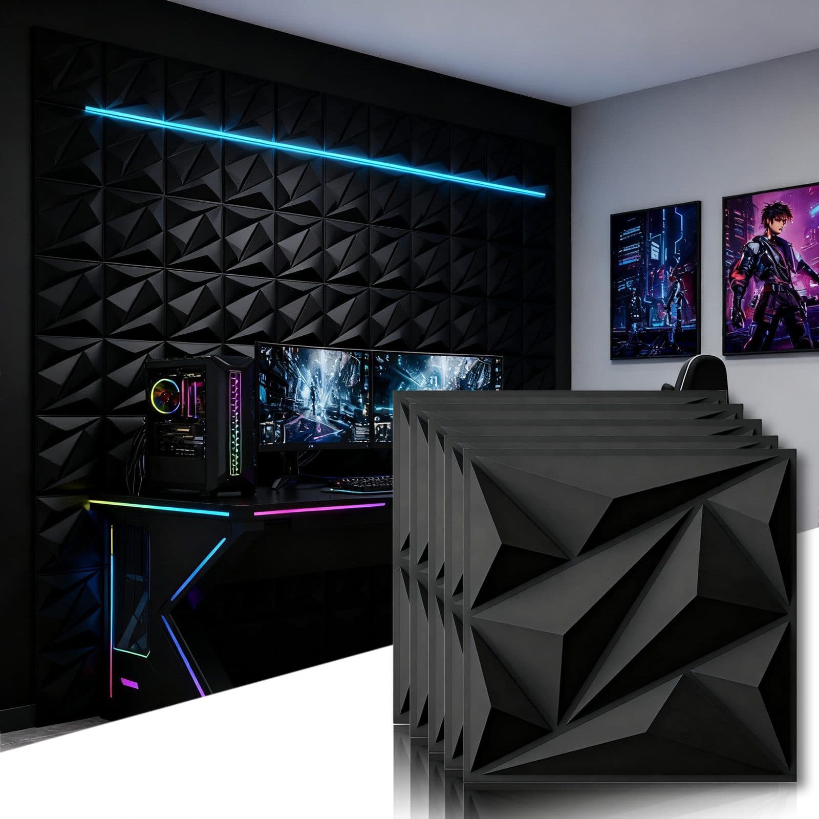PFCTART 3D Wandpaneel Diamant Design Schwarz/Weiß PVC - Bild 2