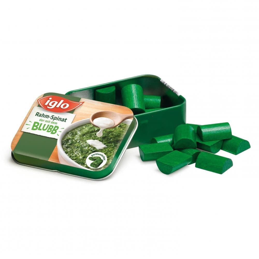 Erzi® Spiellebensmittel Spinat von Iglo in der Dose, 15-tlg., Buchenholz