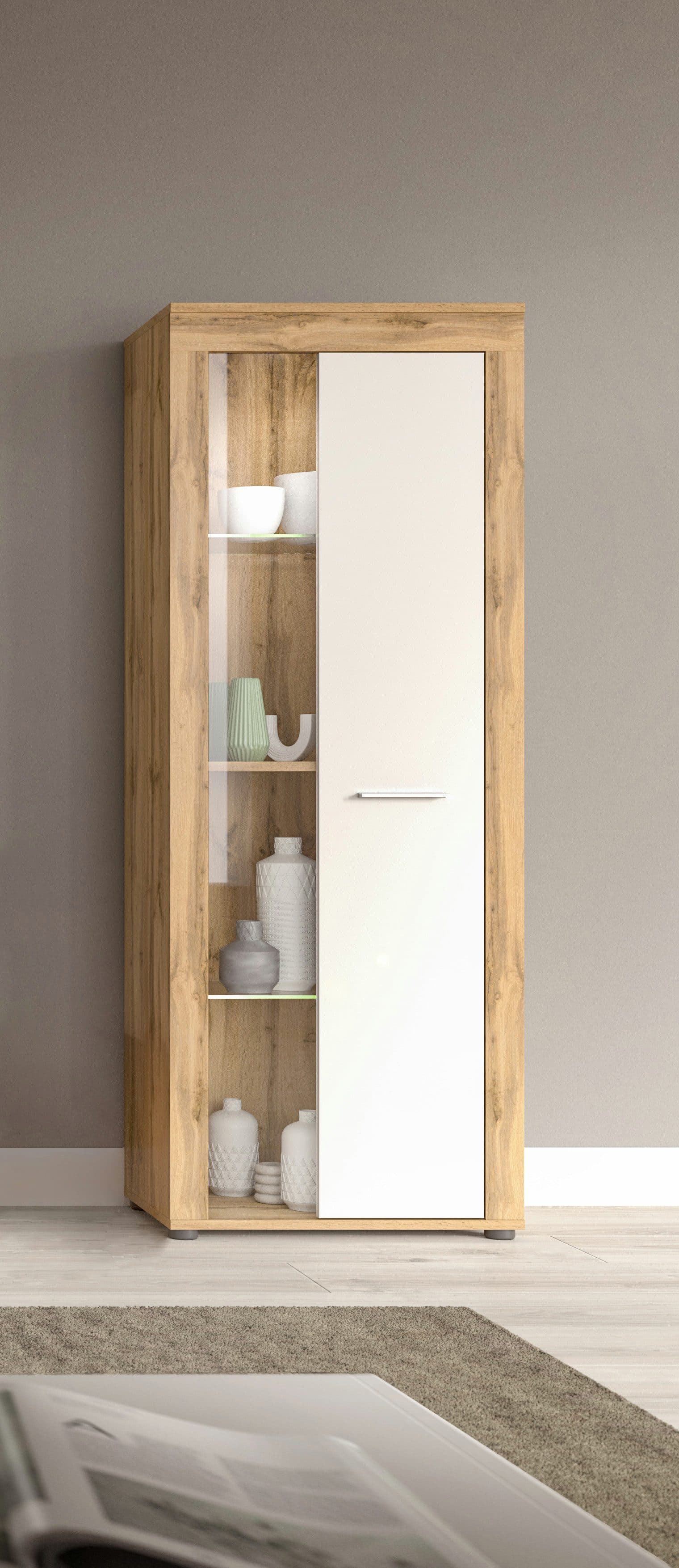 Home Affaire Vitrine Aosta Weiß Eiche Nachbildung 1 Tür - Bild 2
