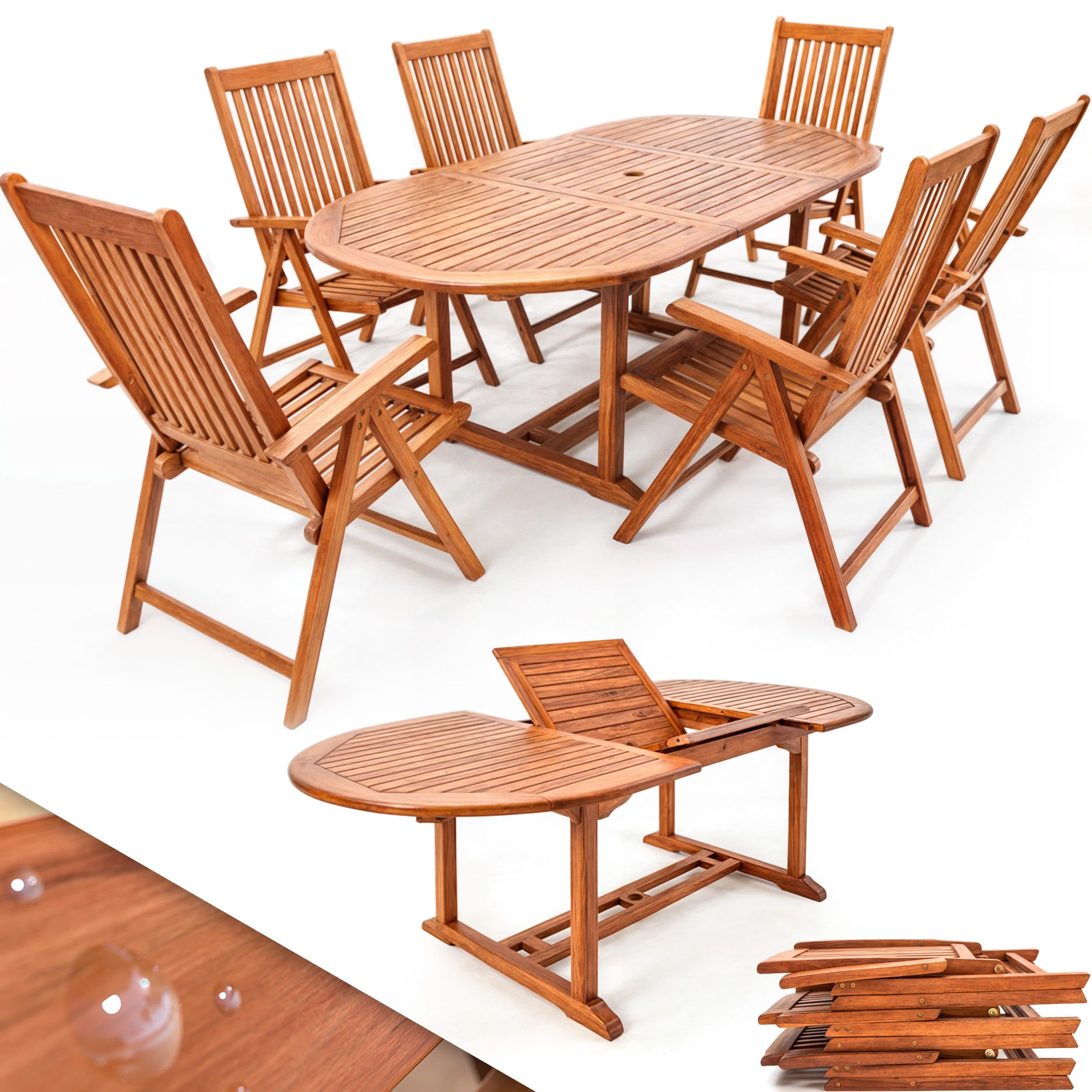 Casaria Sitzgruppe Vanamo 7-tlg. Holz mit Tisch und Klappstühlen - Bild 2