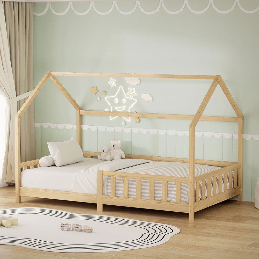ML-DESIGN Kinderbett Hausbett Kiefernholz Natur mit Rausfallschutz - Bild 2