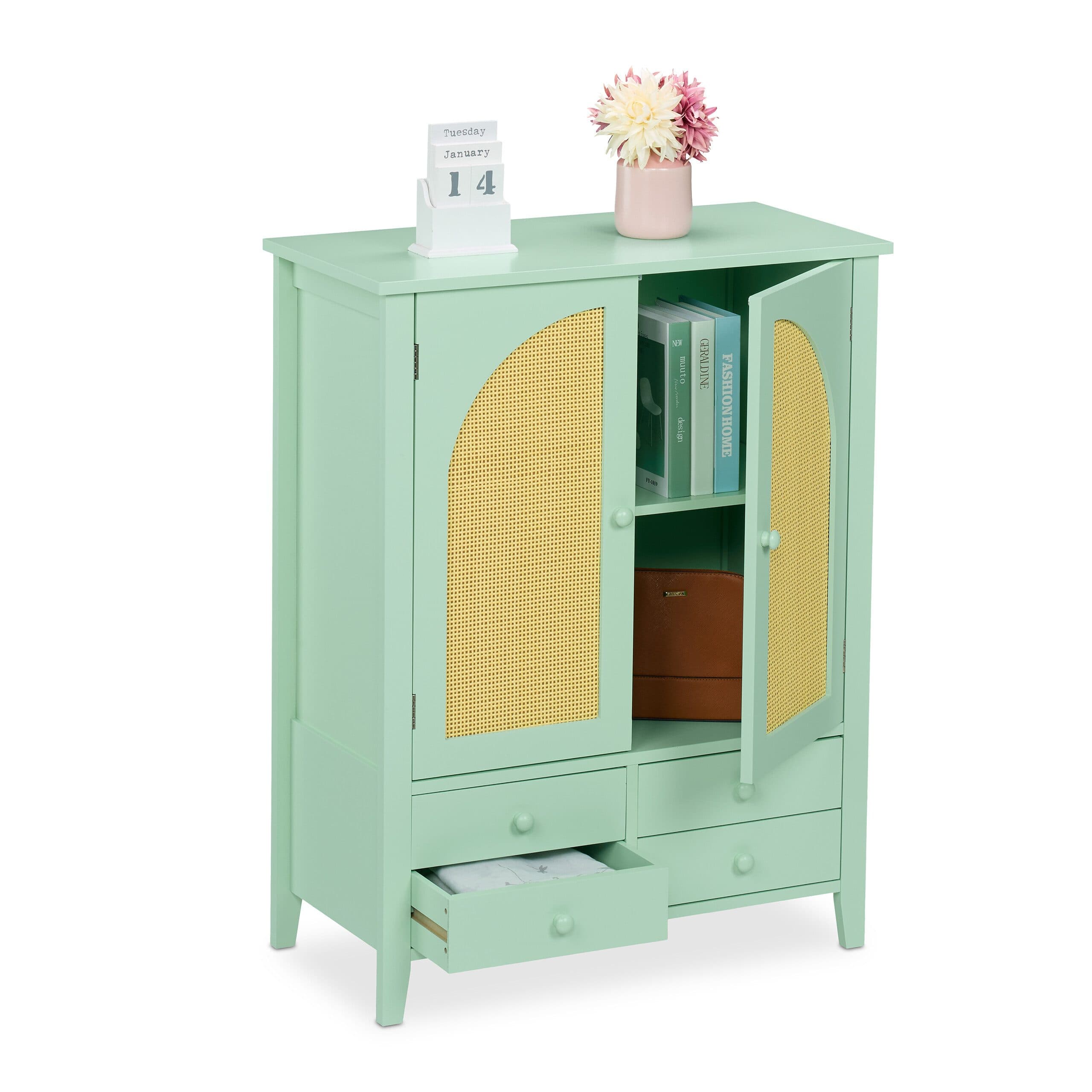 relaxdays Sideboard Türkis mit Rattanoptik 2 Türen 4 Schubladen - Bild 2