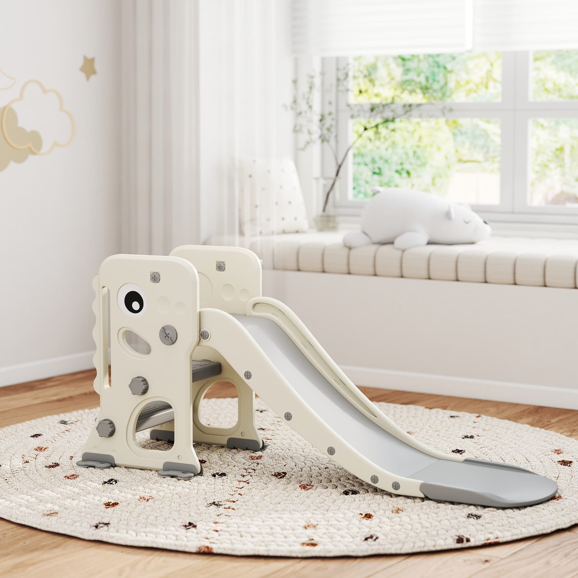 AIYAPLAY 3-in-1 Kinderrutsche mit Klettergerüst und Basketballkorb - Bild 2
