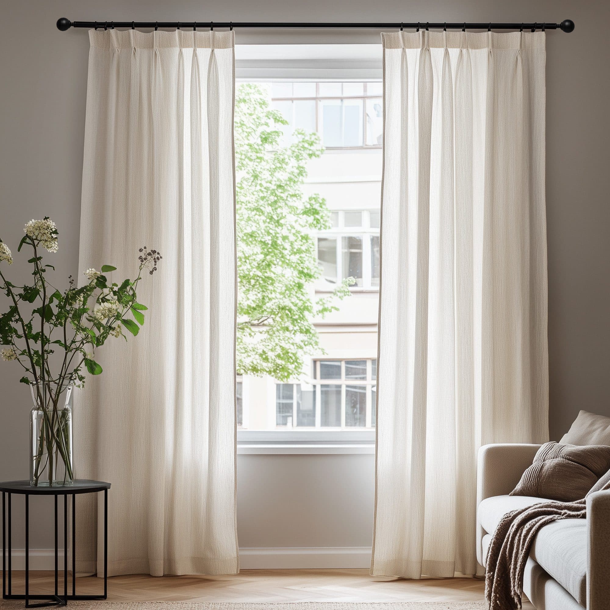 Deconovo Vorhang Halbtransparent Gardinen mit Kräuselband Voile Vorhänge Beige - Bild 2