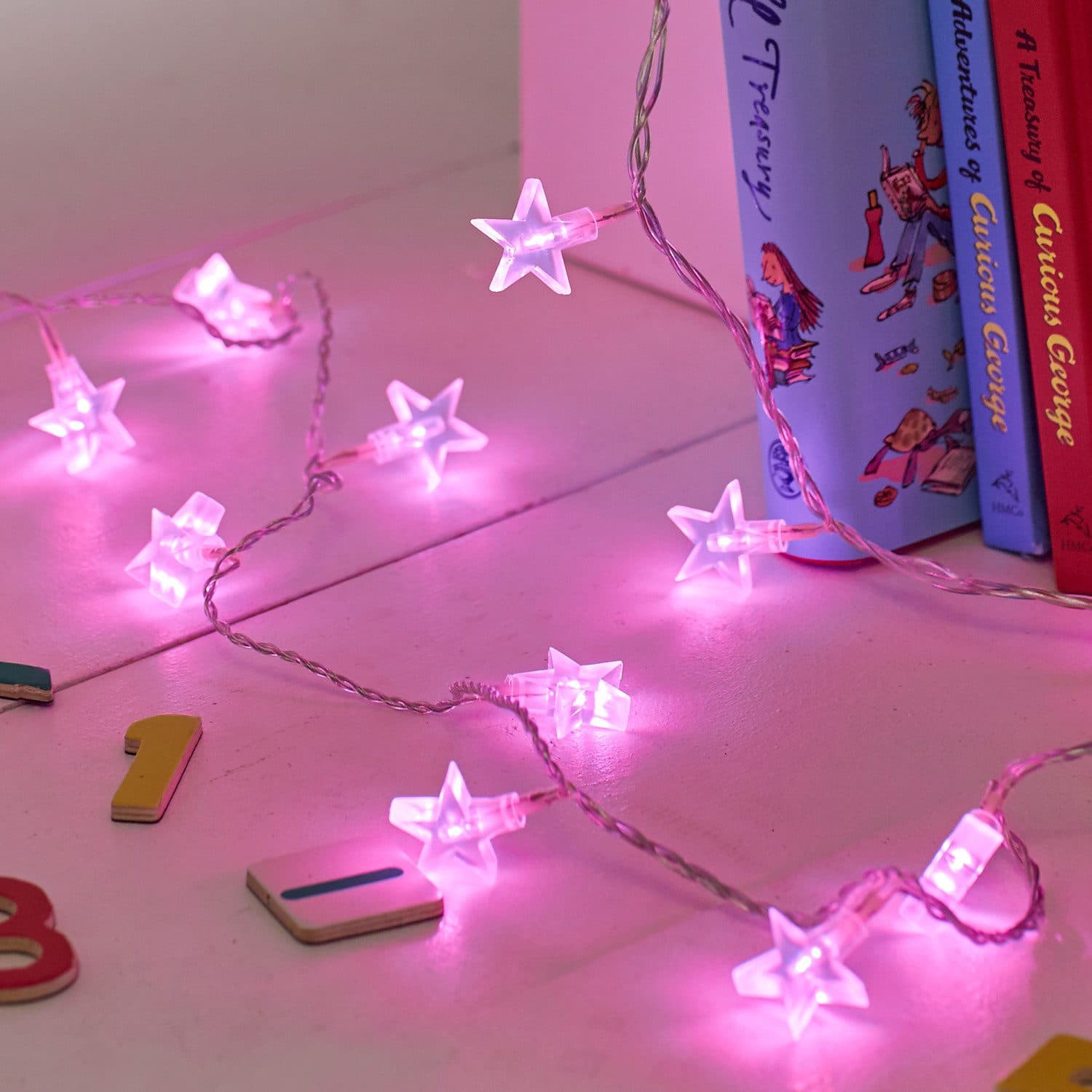 Lights4fun LED-Lichterkette 30er LED Sternenlichterkette Pink