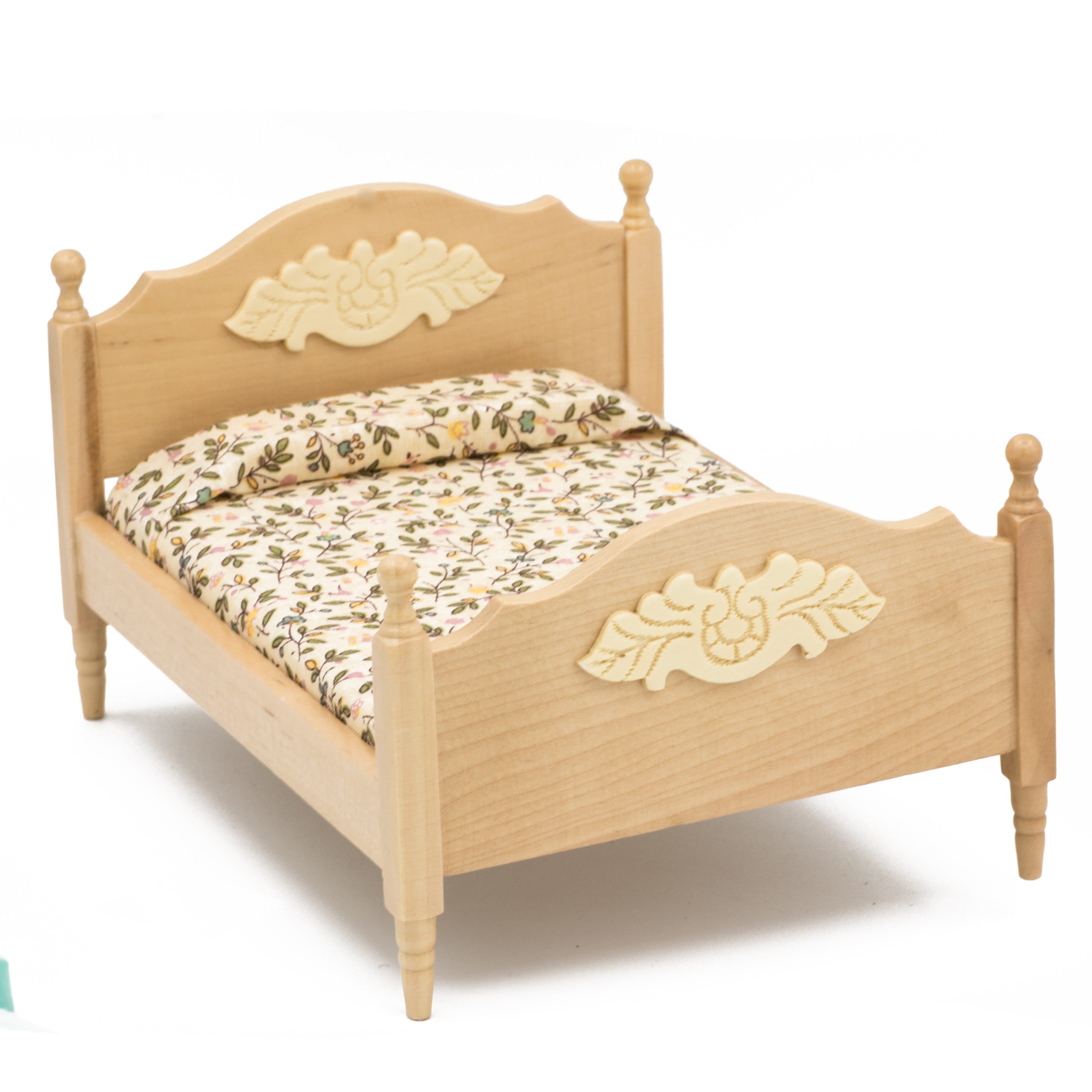 Streets Ahead Dollshouse Puppenbett 1:12 Doppelbett Holz hell