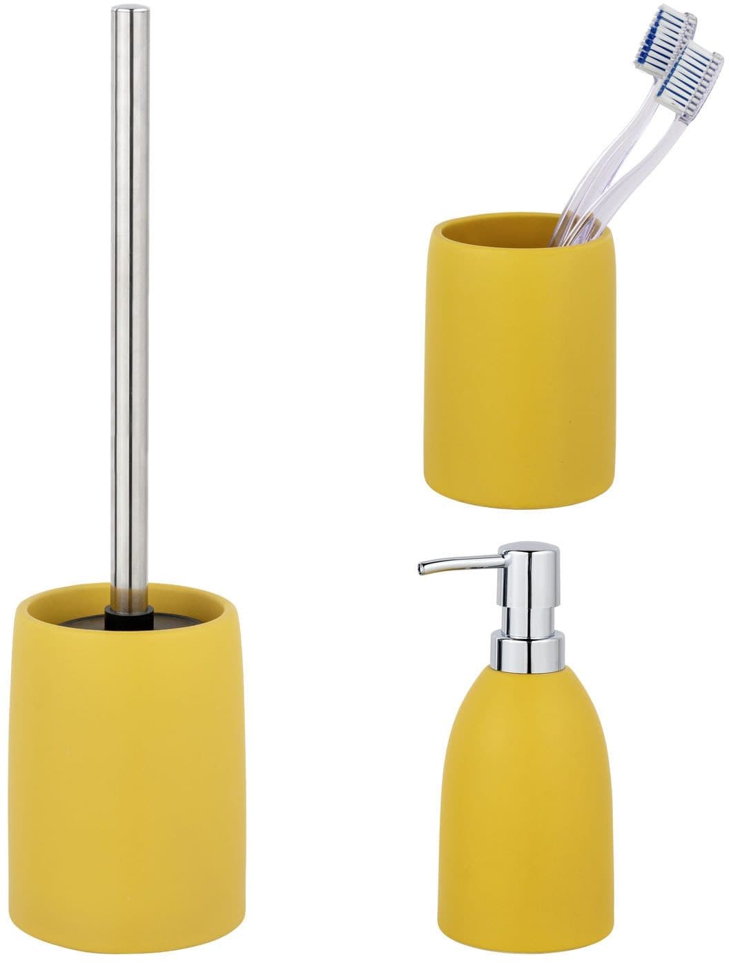 Badaccessoire-Set "Funo" Gelb Matt Keramik Edelstahl 3-teilig - Bild 2