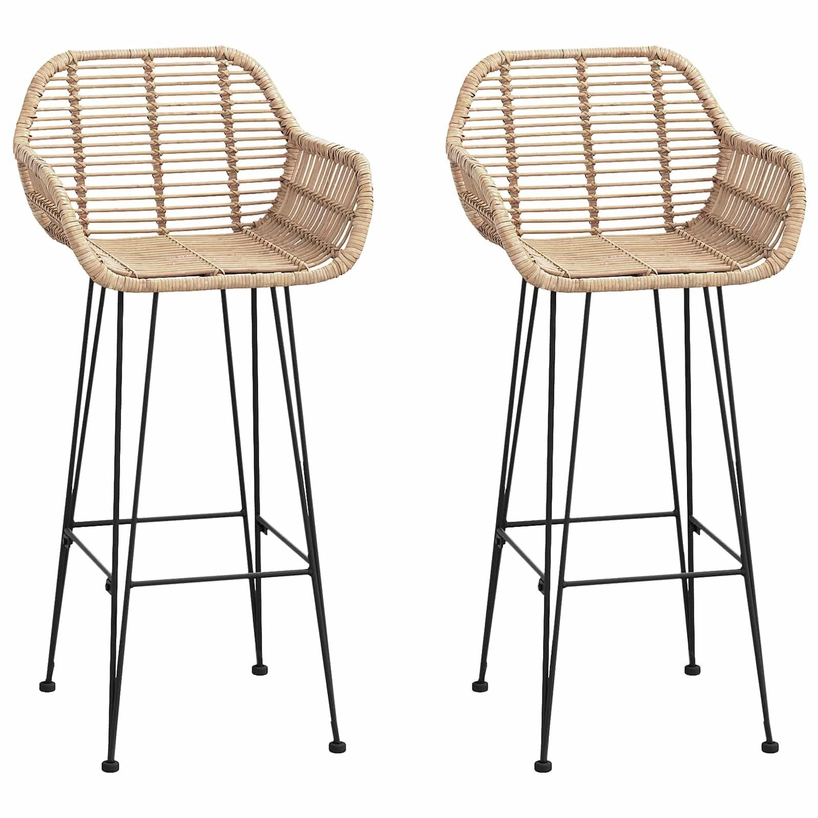 vidaXL Barhocker 2er-Set Natur Rattan Eisen - Bild 2