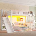 Flieks Hochbett Kinderbett mit LED, Rutsche und Regalen Bild 2