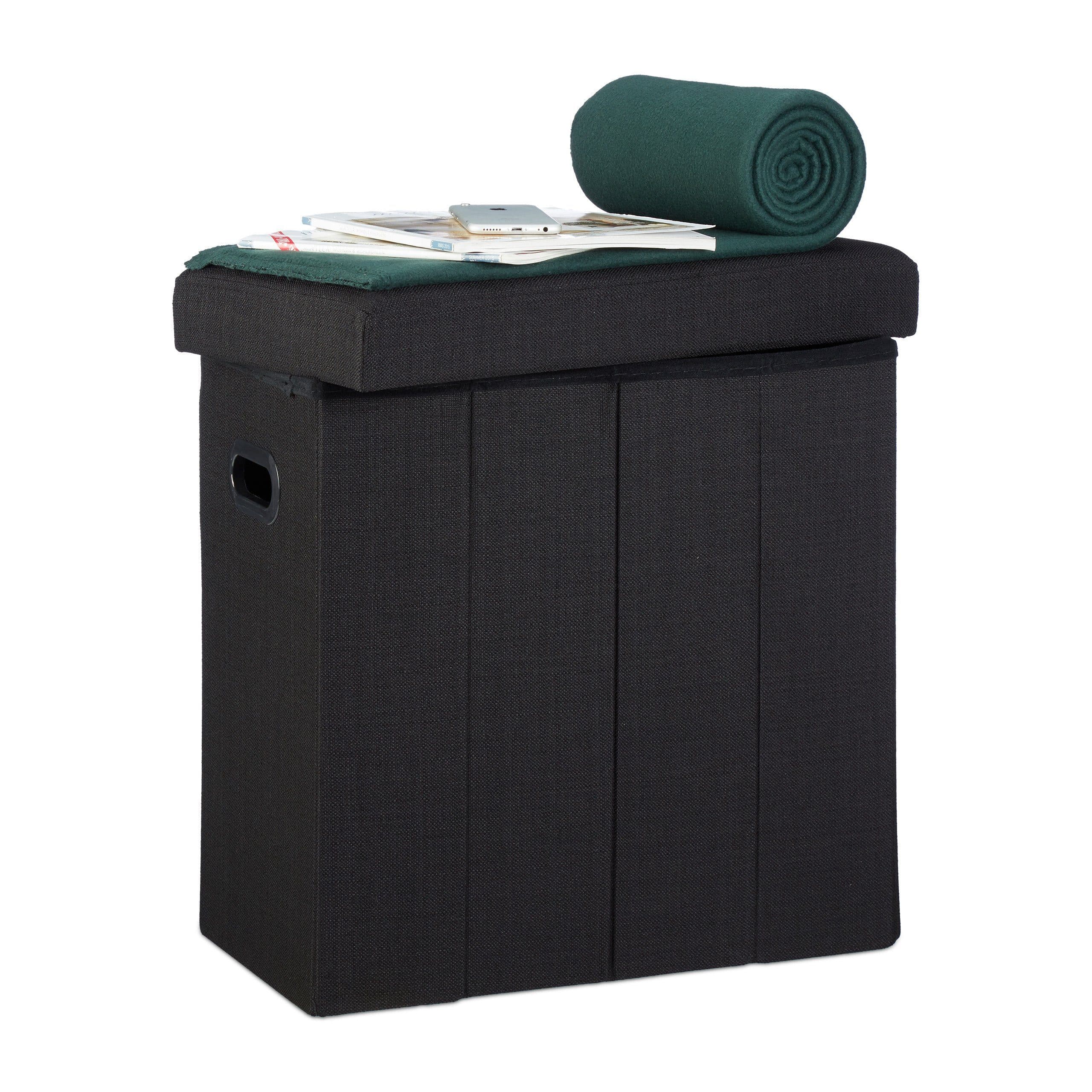 relaxdays Faltbarer Sitzhocker Schwarz Leinen-Optik Aufbewahrungsbox - Bild 2