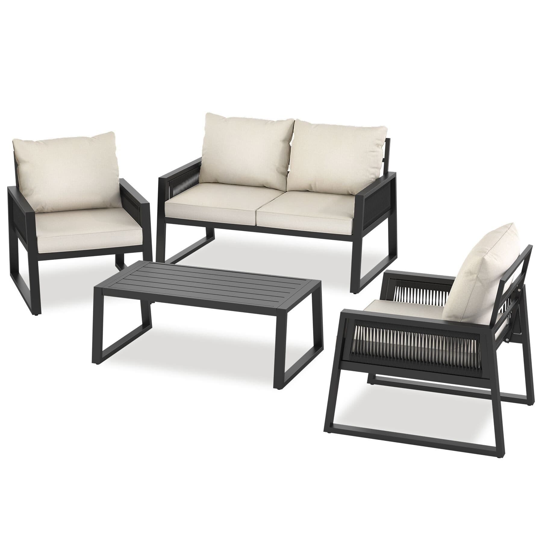tectake Gartenlounge-Set 4-tlg. Grau Rope-Design Aluminium - Bild 2
