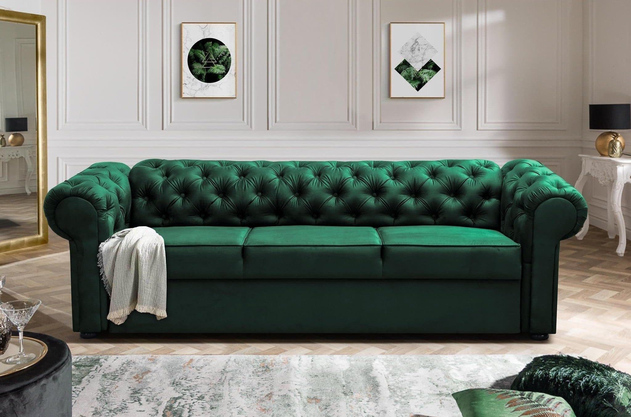 MOEBLO Chesterfield-Sofa AVIA 3-Sitzer Dunkelgrün mit Schlaffunktion - Bild 2