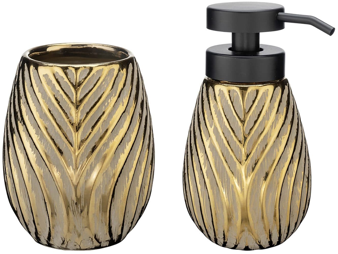 WENKO Badaccessoire-Set Idro Gold Keramik mit Linien-Struktur - Bild 2