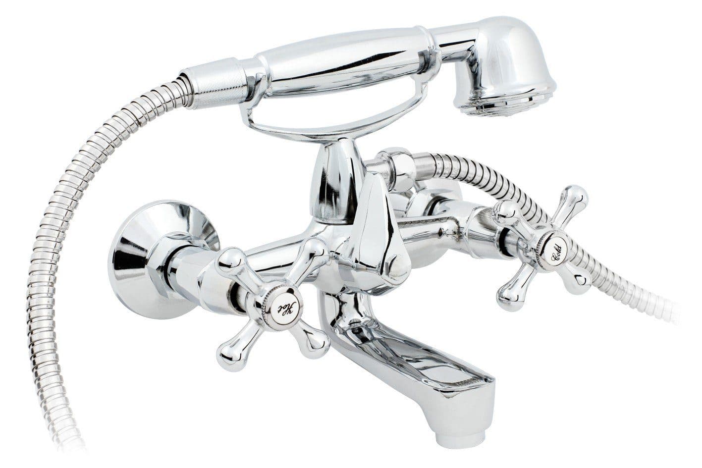 Hydroland Wannenarmatur Retro Chrom Zweigriffmischer mit Brauseset - Bild 2
