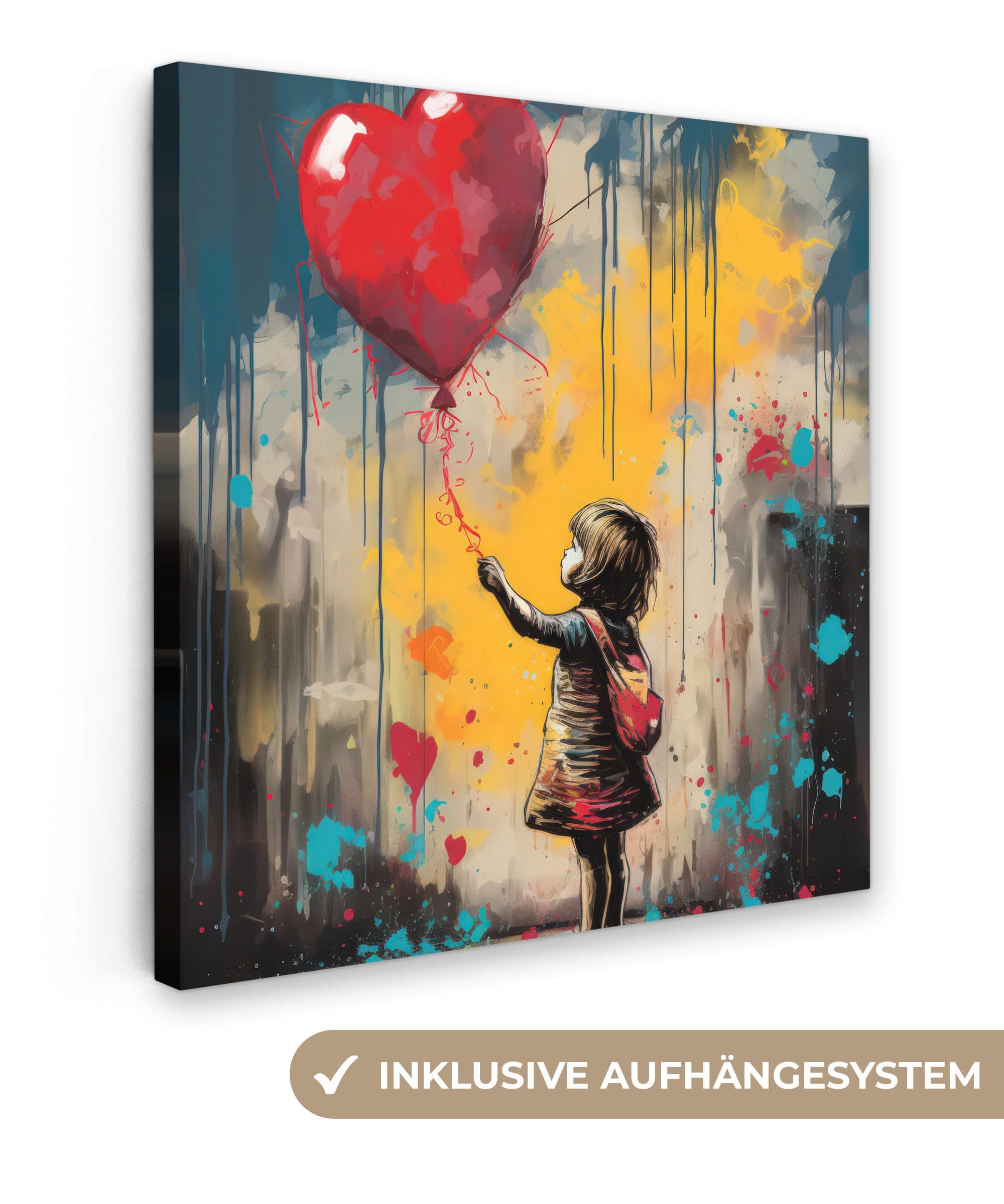 OneMillionCanvasses® Leinwandbild Mädchen Luftballon Herz Graffiti - Bild 2