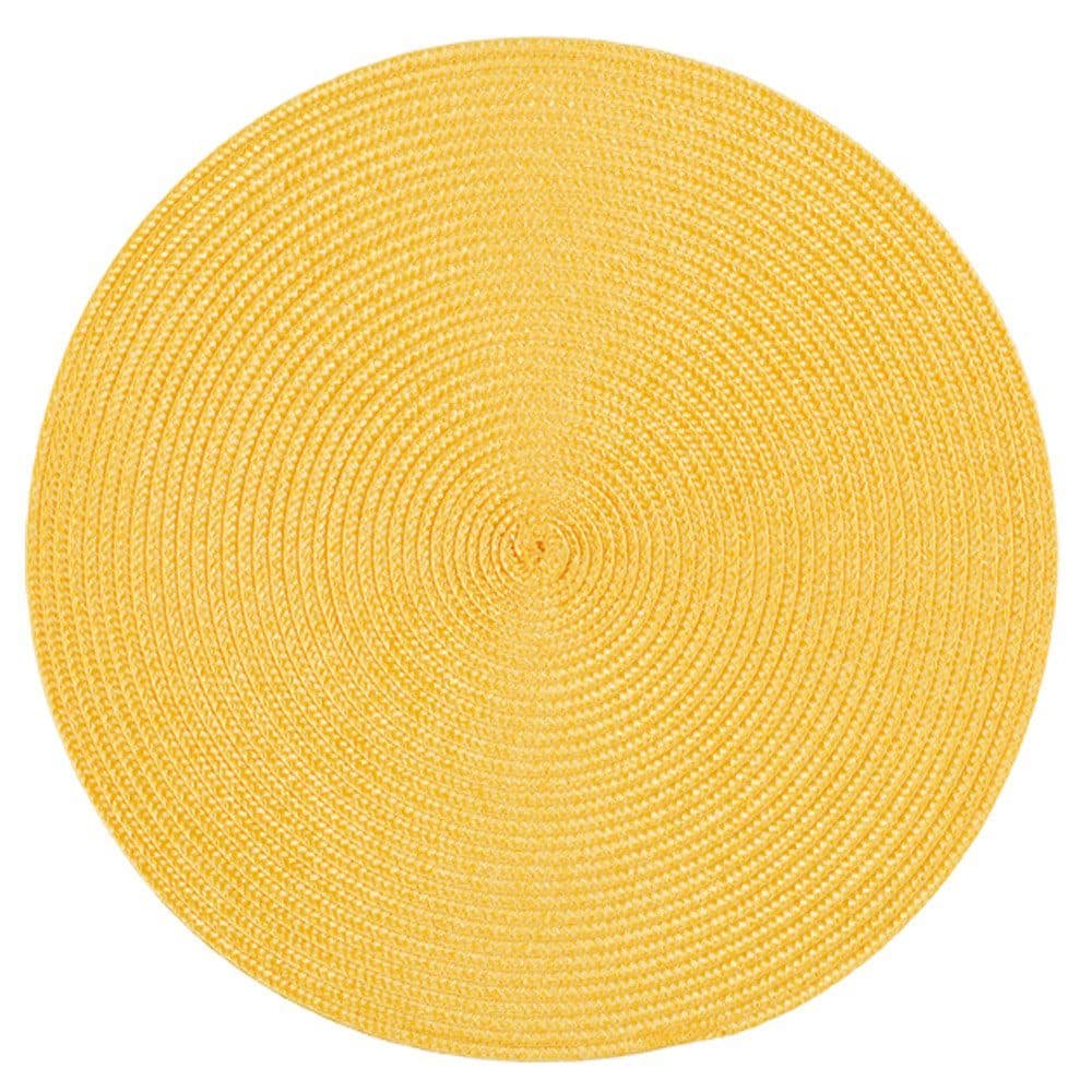 Haus und Deko Platzset Rund 35 cm Abwaschbar Bast Optik Gelb