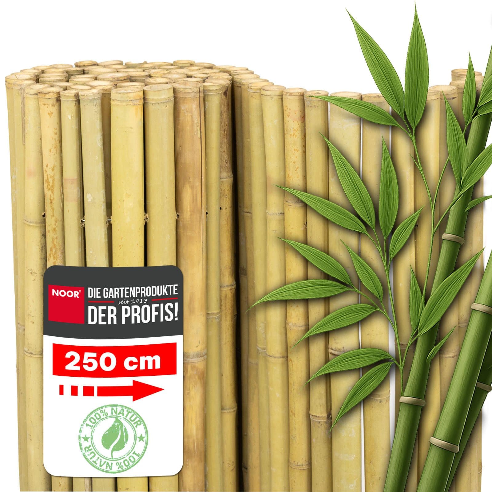 NOOR Sichtschutzzaunmatten Bambusmatte DELUXE Extra Dicke Bambusstäbe Natur - Bild 2