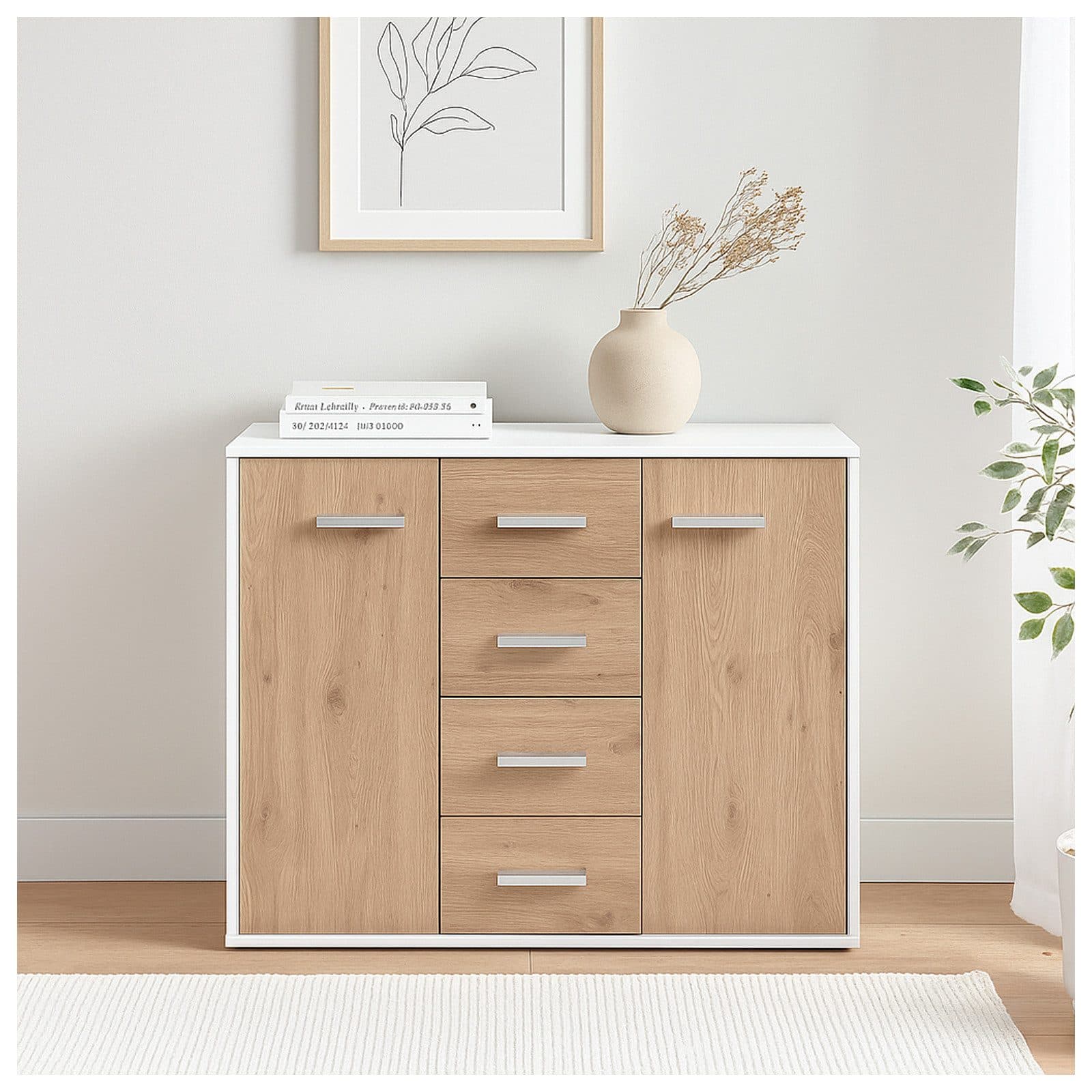 HTI-Living Sideboard Nina 4 Schubladen Weiß Artisaneiche - Bild 2