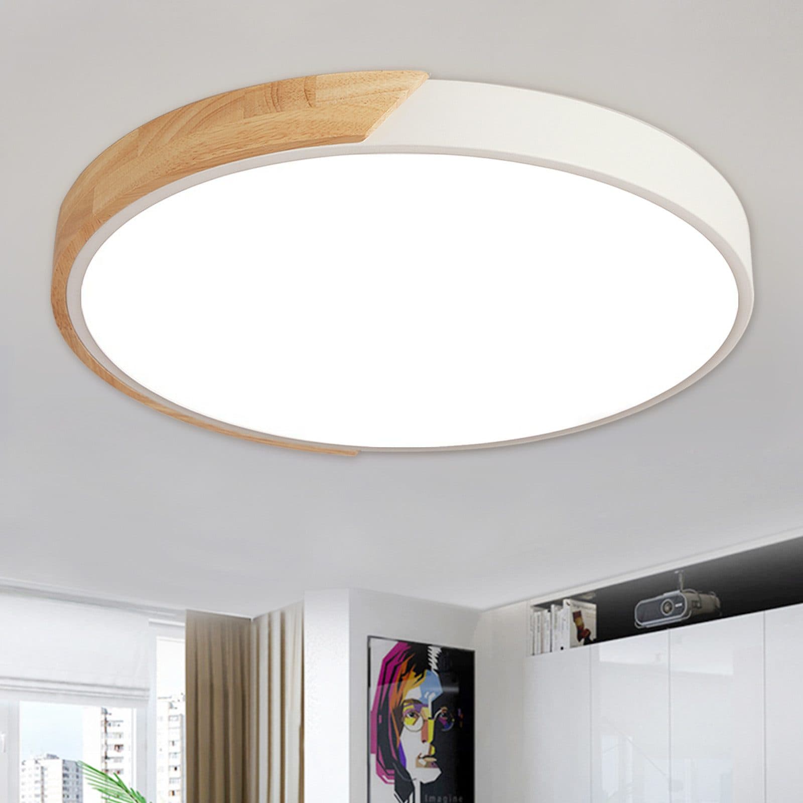 style home LED Deckenleuchte dimmbar mit Fernbedienung, 48W, rund, Holz & Metall - Bild 2