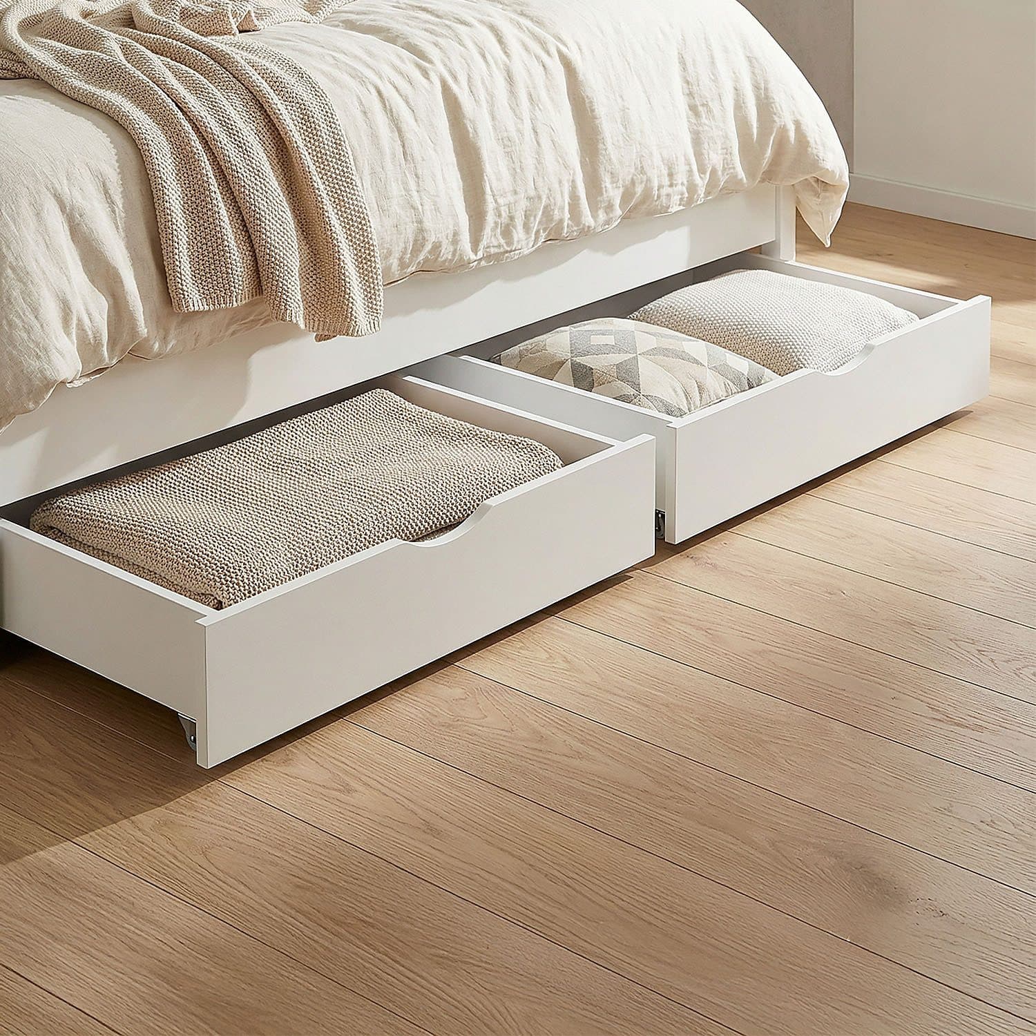Homestyle4u Bettschubkasten 2er Set Weiß auf Rollen - Bild 2
