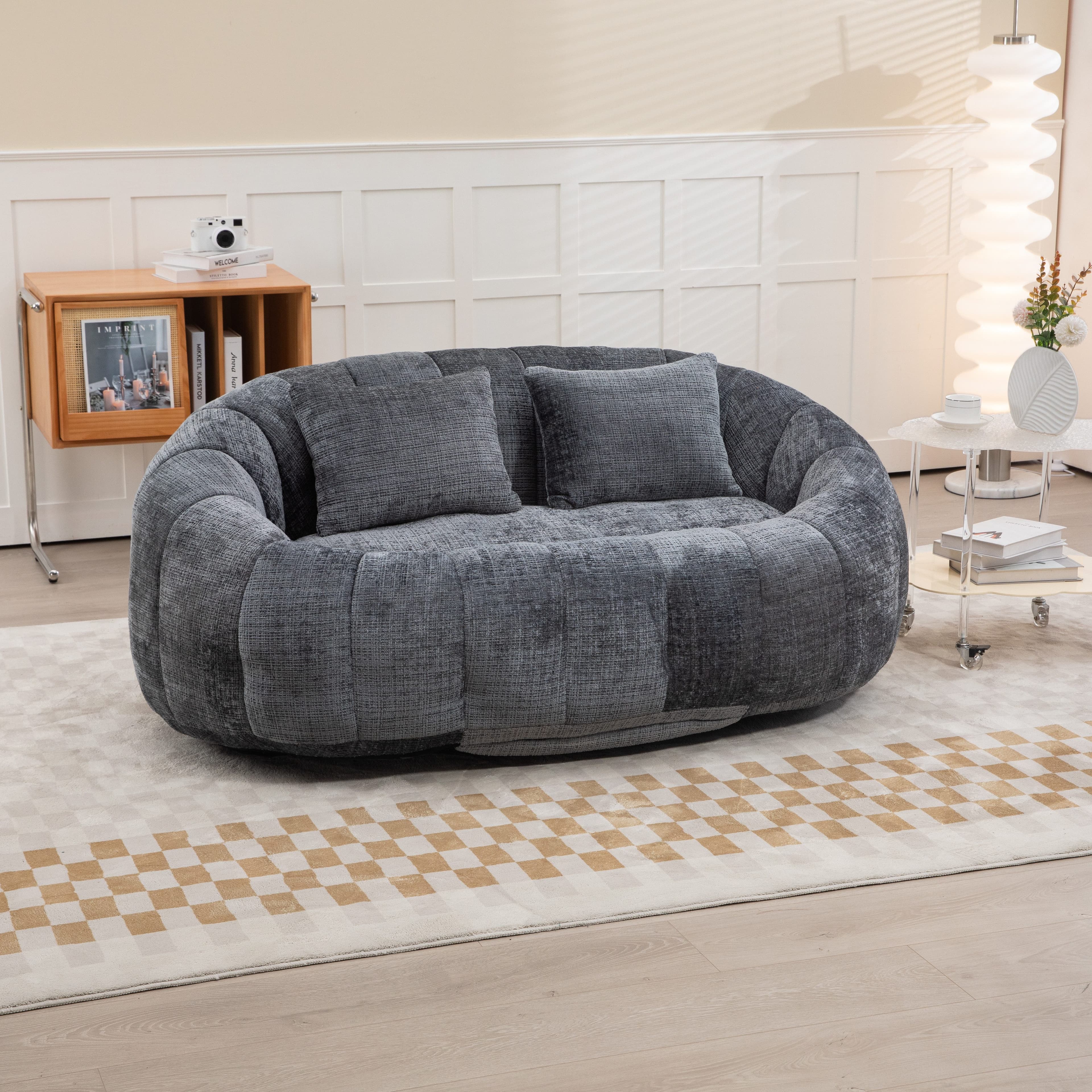 STILVORA Schlafsofa Indoor & Outdoor Sitzsack 2-Sitzer Grau Chenille - Bild 2